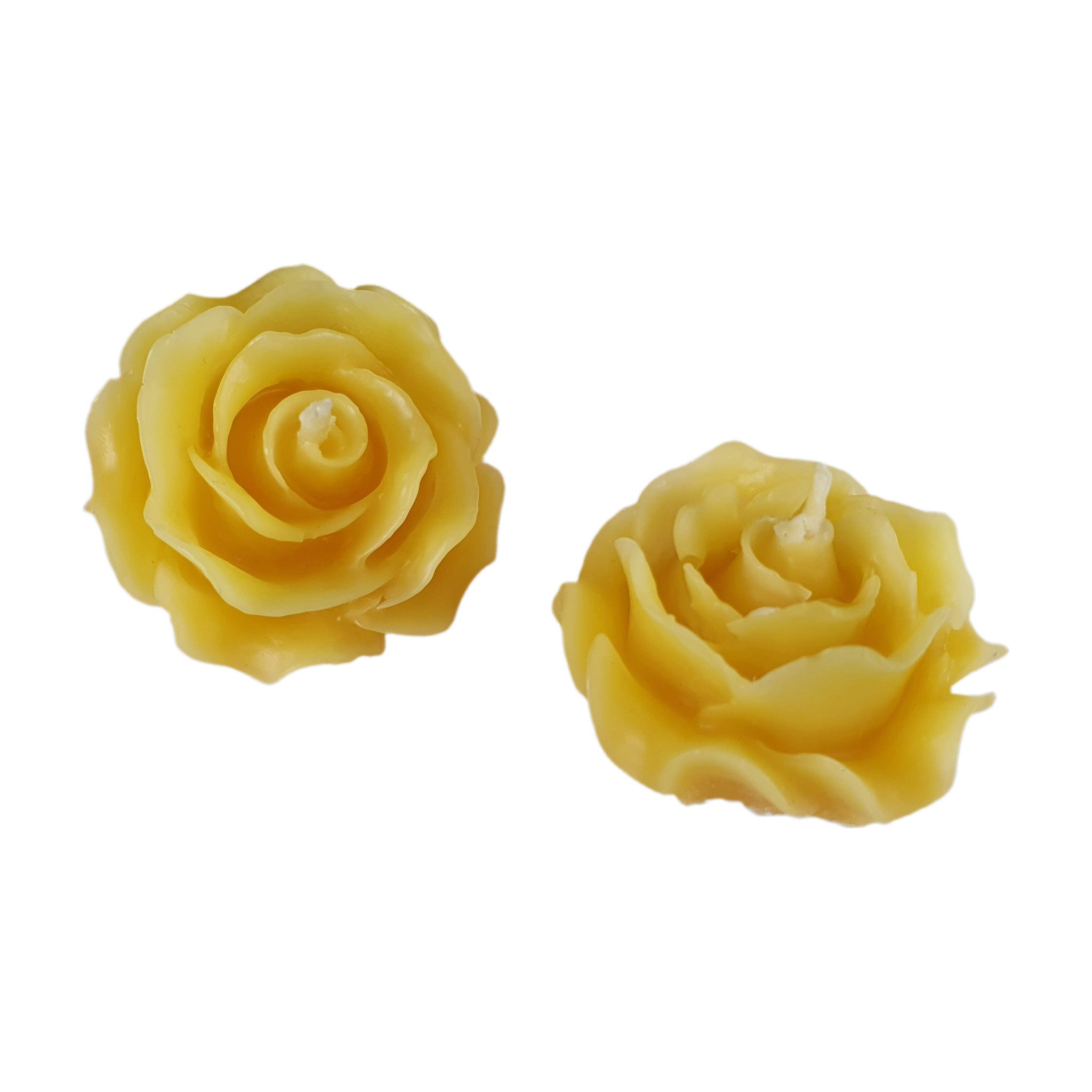 Aspinaworld Bienenwachskerze Rosenkerze 2er Set 1,5 cm natur – Miniaturblüten (2-tlg)