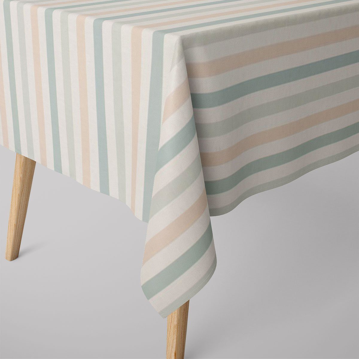 Tischdecke SCHÖNER LEBEN. Tischdecke Pastell Streifen Querstreifen ecru mintgrün