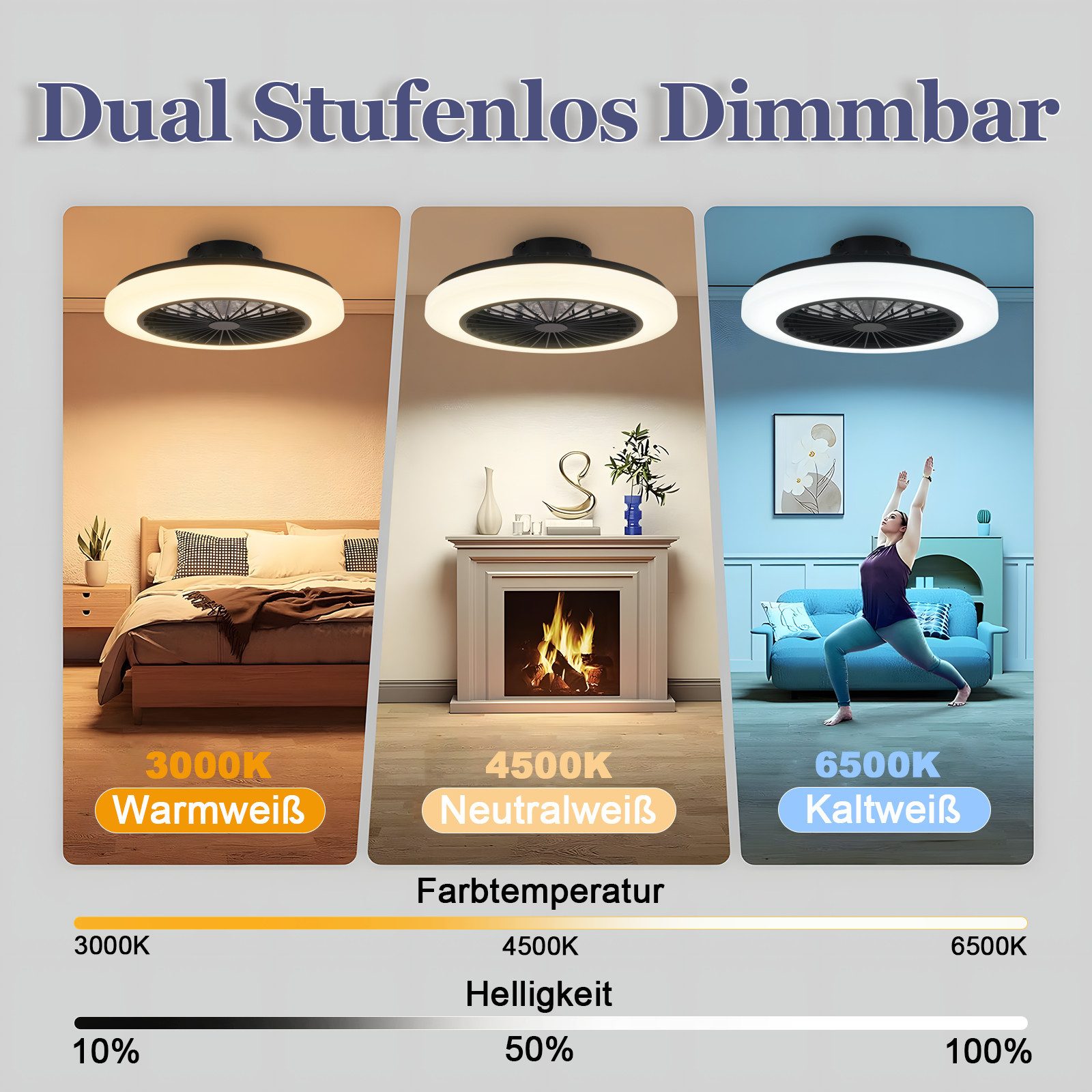 ZMH Deckenventilator Mit Beleuchtung Leise 6-Gang 40W Dimmbar Deckenleuchte Wohnzimmer, Timing Modern Wohnzimmerlampe mit Fernbedienung