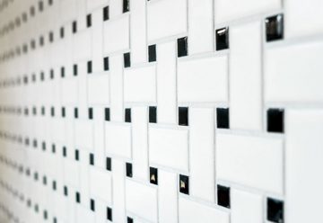 Mosani Mosaikfliesen Rechteckiges Keramikmosaik Mosaik weiß mit schwarz matt / 10 Matten