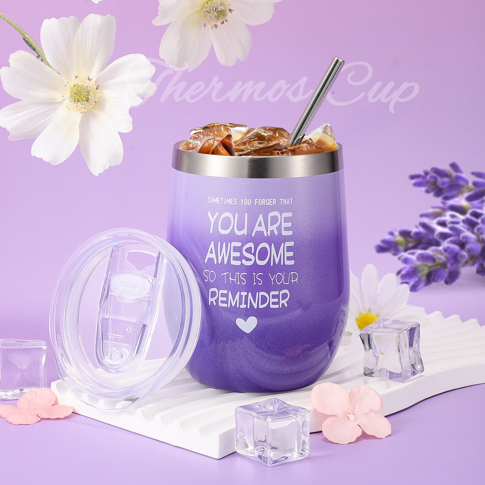 Wootoy Geschenkbox Geschenkset Geburtstagsgeschenke Pflege-Geschenkbox mit Sonnenmotiv (mit Thermobecher Handcreme Lippenbalsam Badesalz Duftkerze Grußkarte, 7 St., 330-ml-Thermobecher mit Edelstahl-Innenseite für heiße kalte Getränke), Geschenkidee für Geburtstage Feiertage und weitere besondere Anlässe