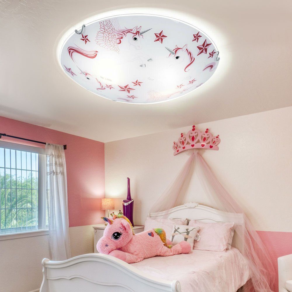 Kinder Decken Lampe Einhorn Design Mädchen Spiel Zimmer Glas Leuchte rosa weiß 