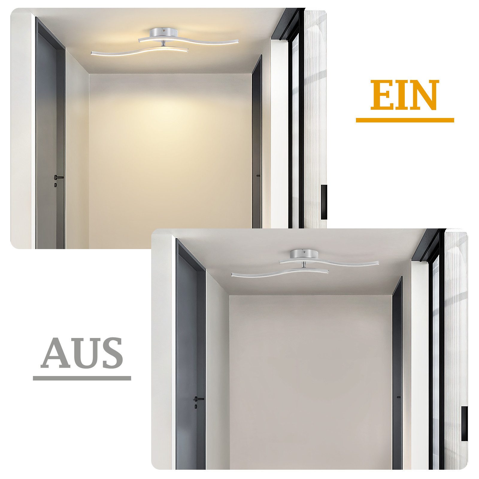 ZMH LED Deckenleuchte Wohnzimmer Schwarz Wellen Design Modern Deckenlampe 3000K Flur Küche, Augenschutz, Einfache Installtion, LED fest integriert, Warmweiß, 12W Küchenlampe Innen Schlafzimmerlampe