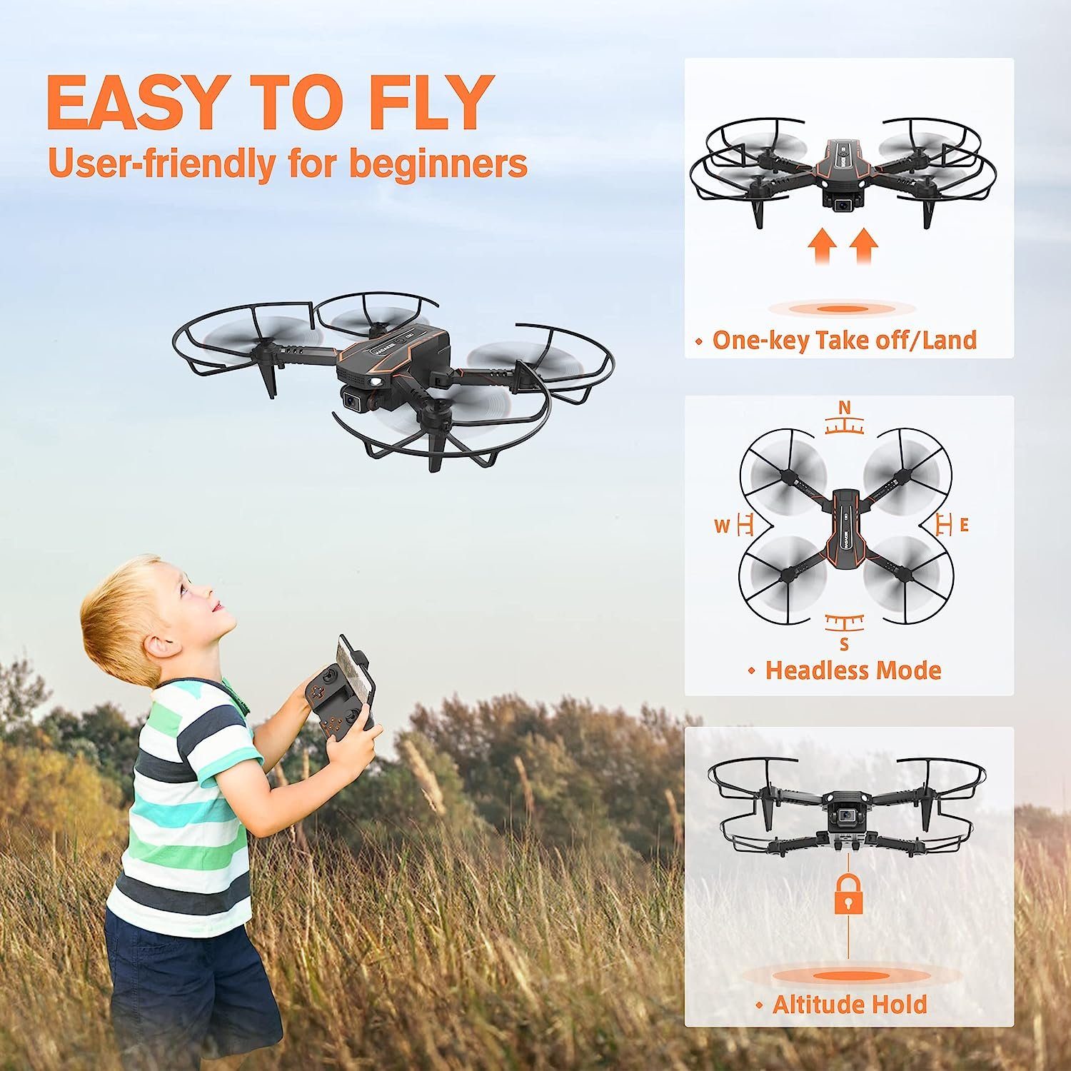 AVIALOGIC mit Kamera für Flip, 3D Übertragung, Drohne FPV RC (1280 mit WiFi Kopflos x Quadcopter Kinder, Drone Modus, 720P, Höhenhaltung)