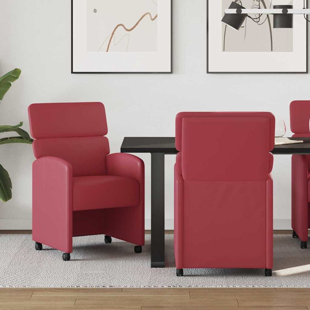 vidaXL Esszimmerstuhl Esszimmerstühle mit Rollen 2 stk. Kunstleder Weinrot (2 St)