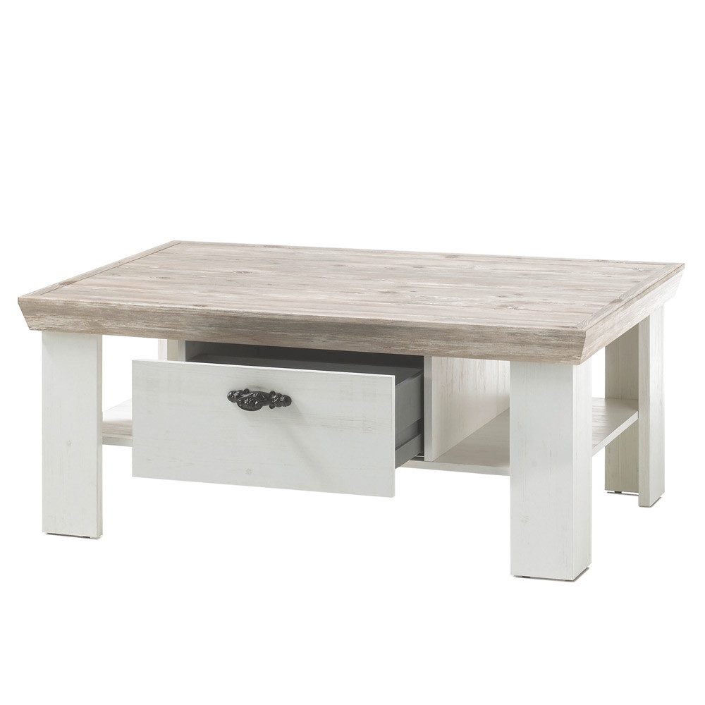 Lomadox Couchtisch FERNA-61, Pinie weiß und Oslo Pinie dunkel 109x45x69cm