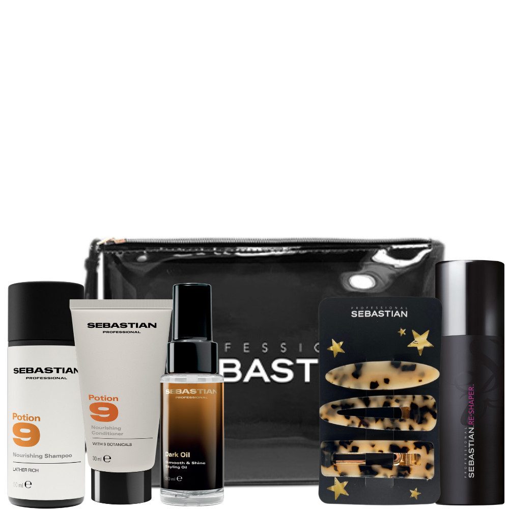 Sebastian Professional Haarpflege-Set Nourish & Style Travel Set mit Kosmetiktasche, 6-tlg., Pflege, Styling & Glanz für unterwegs