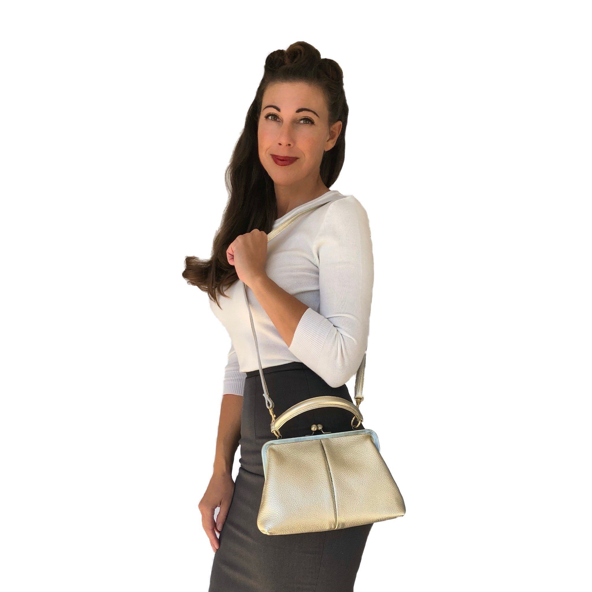 Taschenkinder Handtasche Damen Handtasche Leder "Kleine Olive", Umhängetasche, Vintage Stil., Echtleder Tasche mit Bügelverschluss