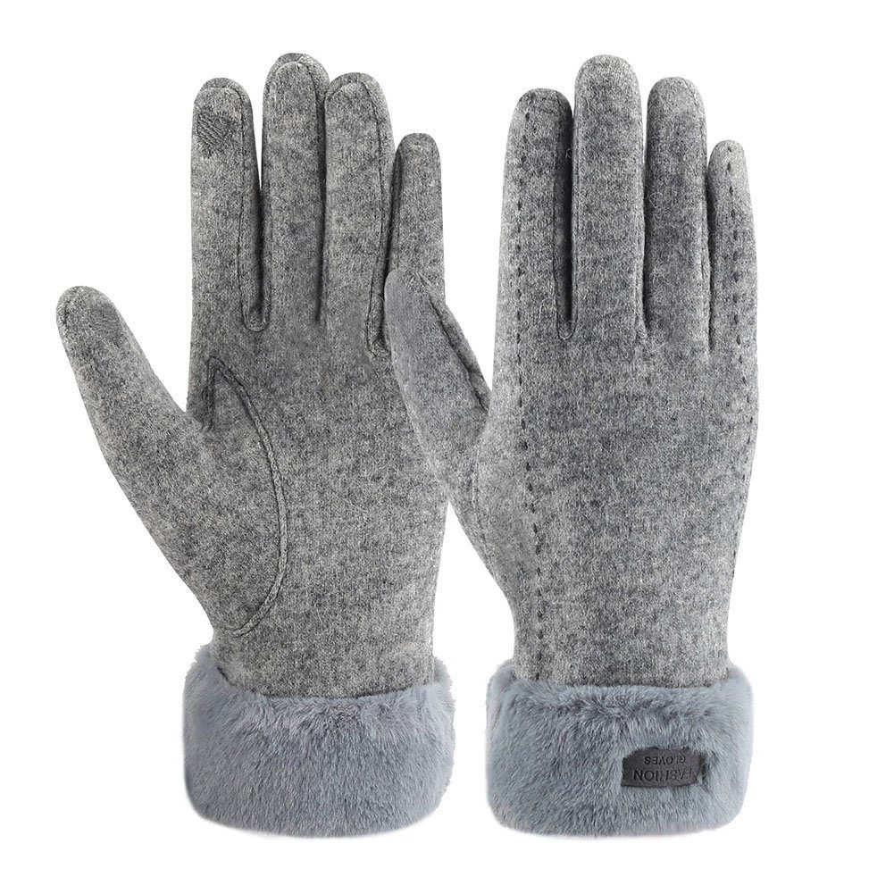 Haiaveng Reithandschuhe Damen Handschuhe Touchscreen-Handschuhe Winter Warme Plüschhandschuhe Grau