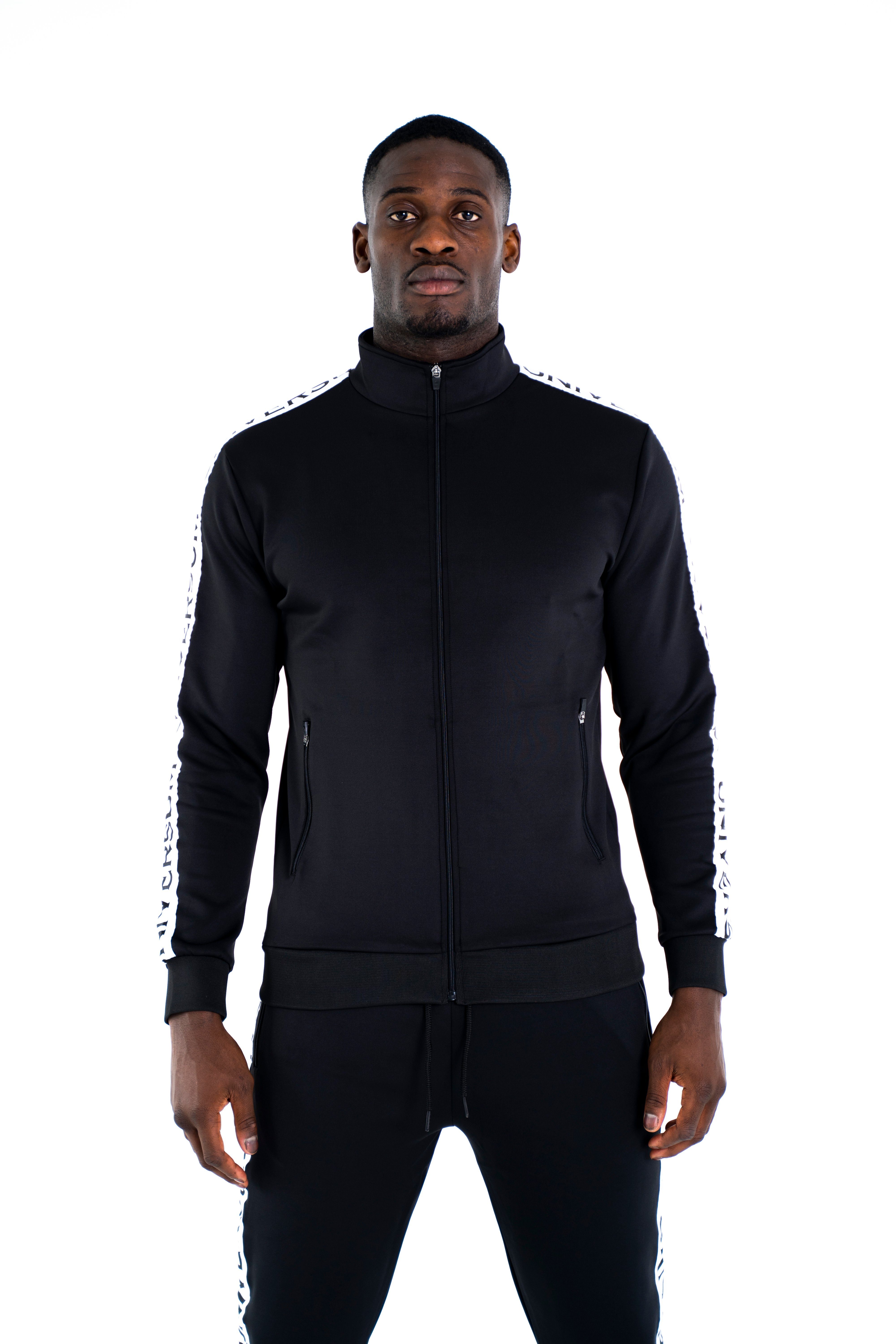 Side Sport, mit Universum für Stehkragen Hoodie Trainingsjacke Logo Freizeit Fitness Schwarz Trainingsjacke Stripe und Sportwear