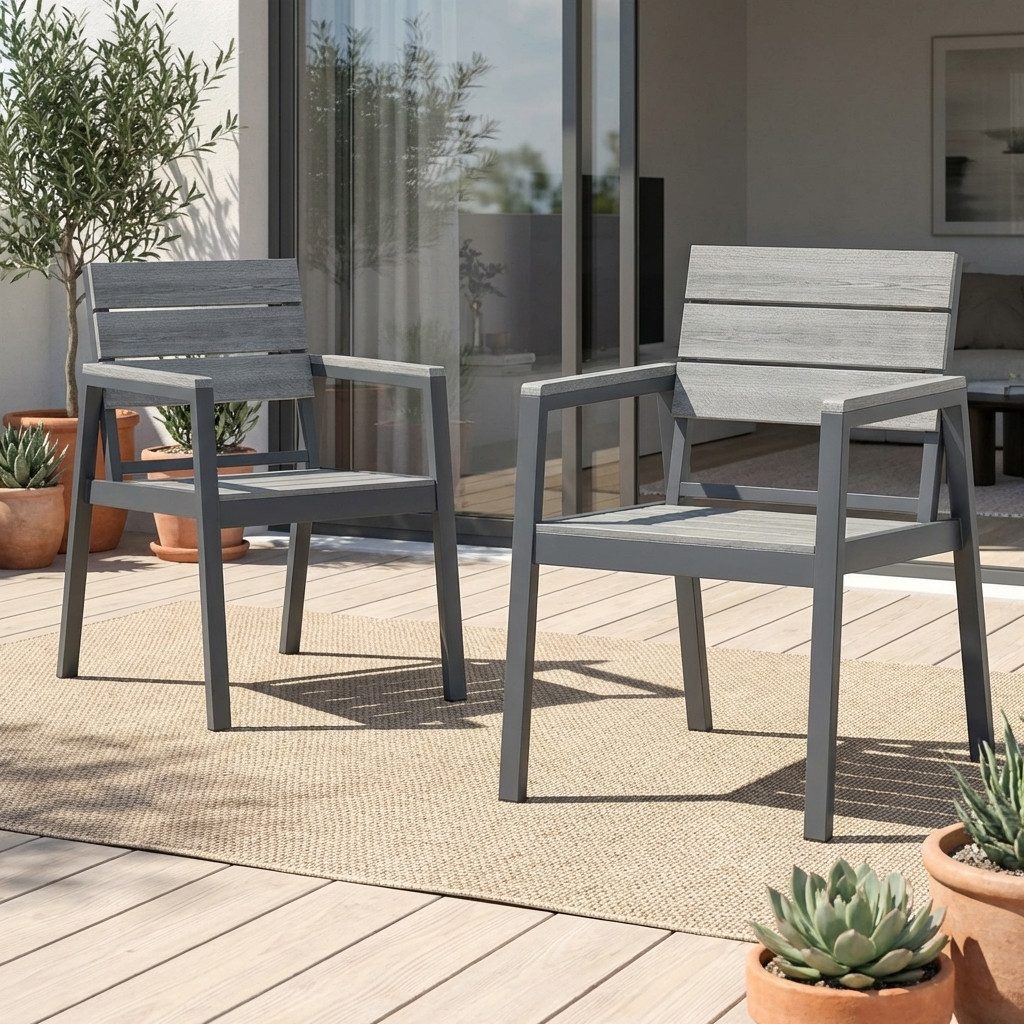 HOMALL Gartenstuhl stapelbar Aluminium Gartensessel Wetterfest, max Belastung 180kg (Set, 2 St), Korrosionsbeständigkeit, verstärkter Alu-Outdoorstuhl