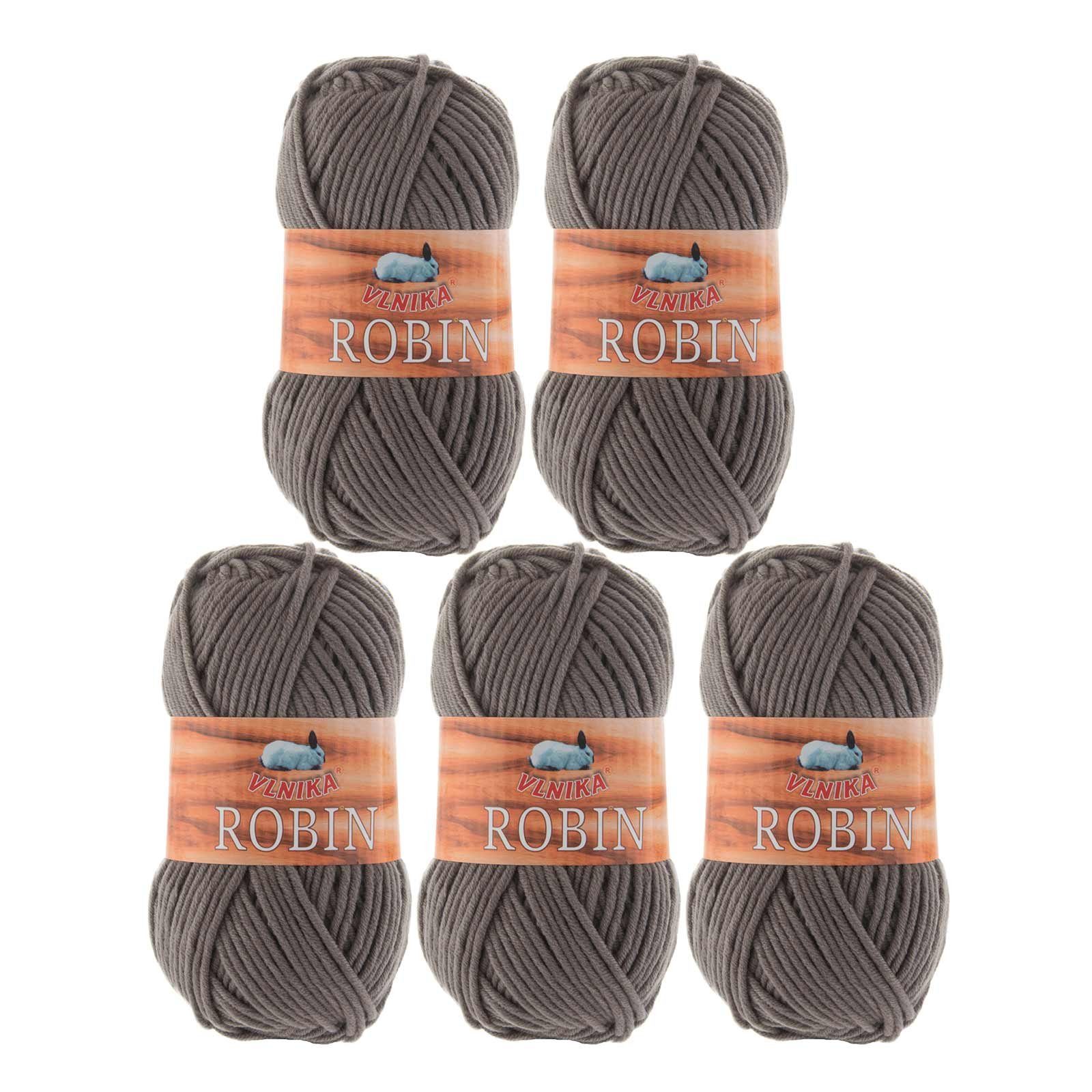 maDDma 0,5 kg Strickgarn Robin Antipilling Winter Handstrickgarn Häkelgarn Häkelwolle, 150 m (Sparpaket, 5 Knäuel je 100g), 13 graubeige