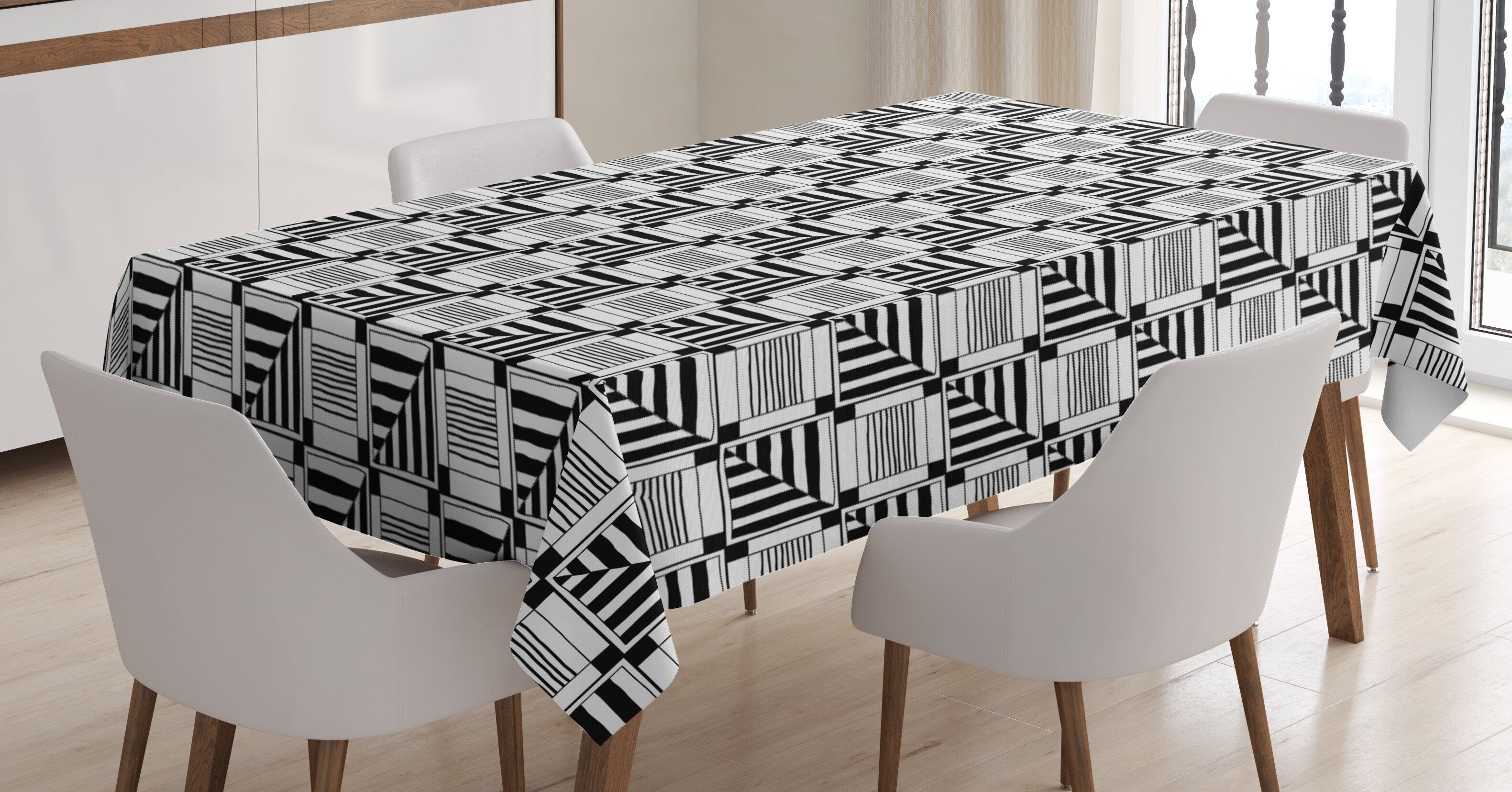 Schwarz Tischdecke geeignet Außen und Abakuhaus Farbfest Bereich den weiß Sqaure Farben, Klare Abstrakt Waschbar Für
