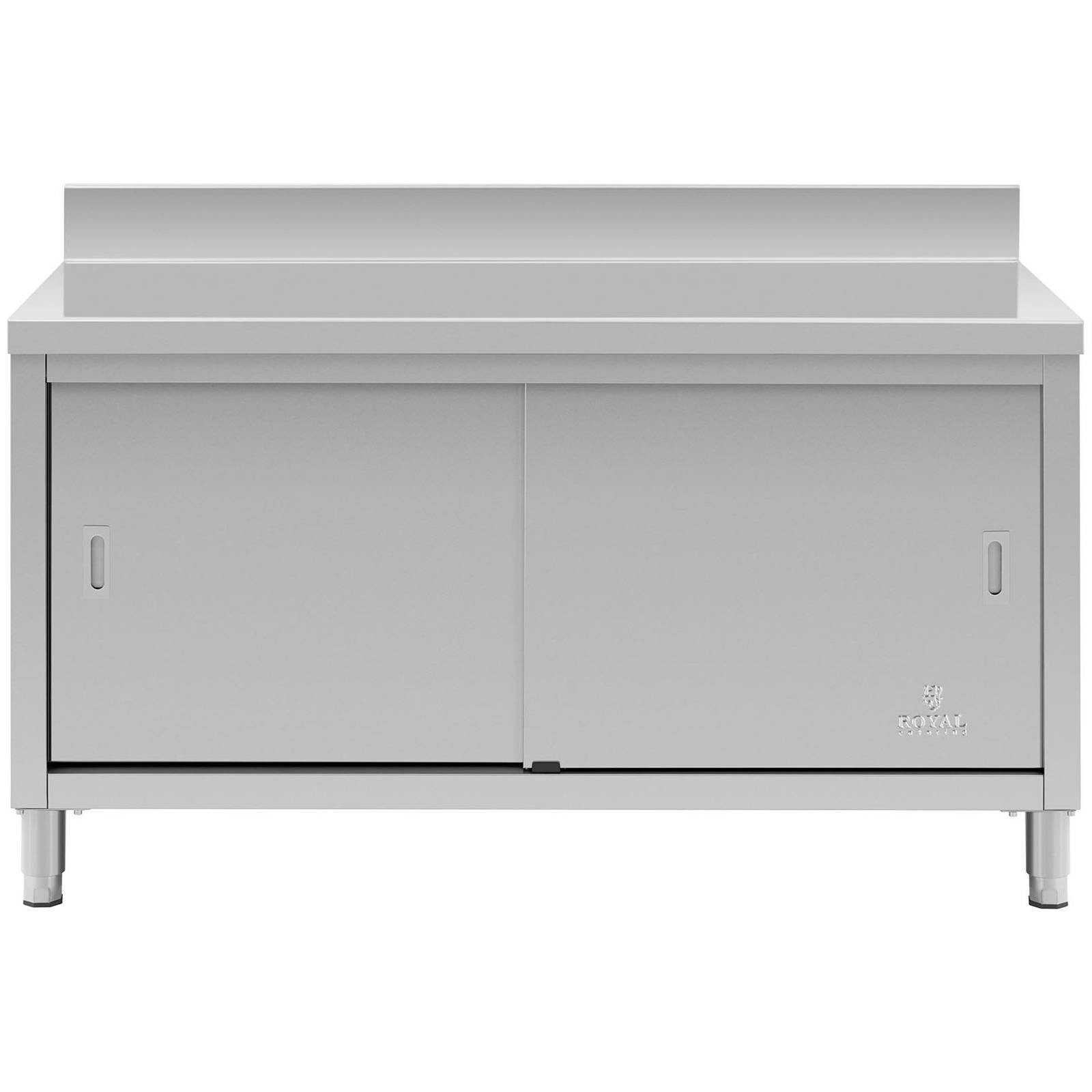 Royal Catering Arbeitstisch Arbeitsschrank 150 x 60 cm Edelstahl Aufkantung Schiebetüren Gastro – Bild 5 von 5