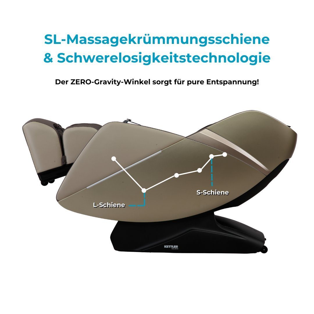 KETTLER Massagesessel Massagestuhl Braun, Bluetooth-Lautsprecher ZERO-Gravity, indirekte Relax KETTLER Beleuchtung