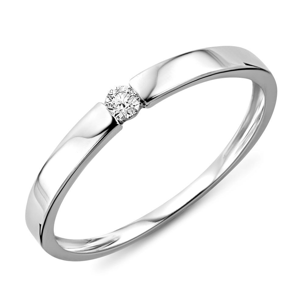 Miore Diamantring MIN923R - aus 9 Karat 375 Weißgold mit 0,05 Karat Solitär Diamant, Ringabmessungen Breite 2mm Höhe 1,5mm