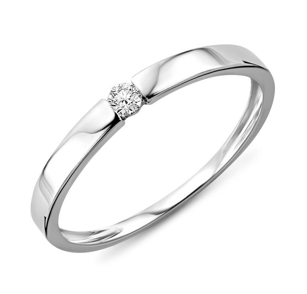 Miore Diamantring MIN923R - aus 9 Karat 375 Weißgold mit 0,05 Karat Solitär Diamant, Ringabmessungen Breite 2mm Höhe 1,5mm