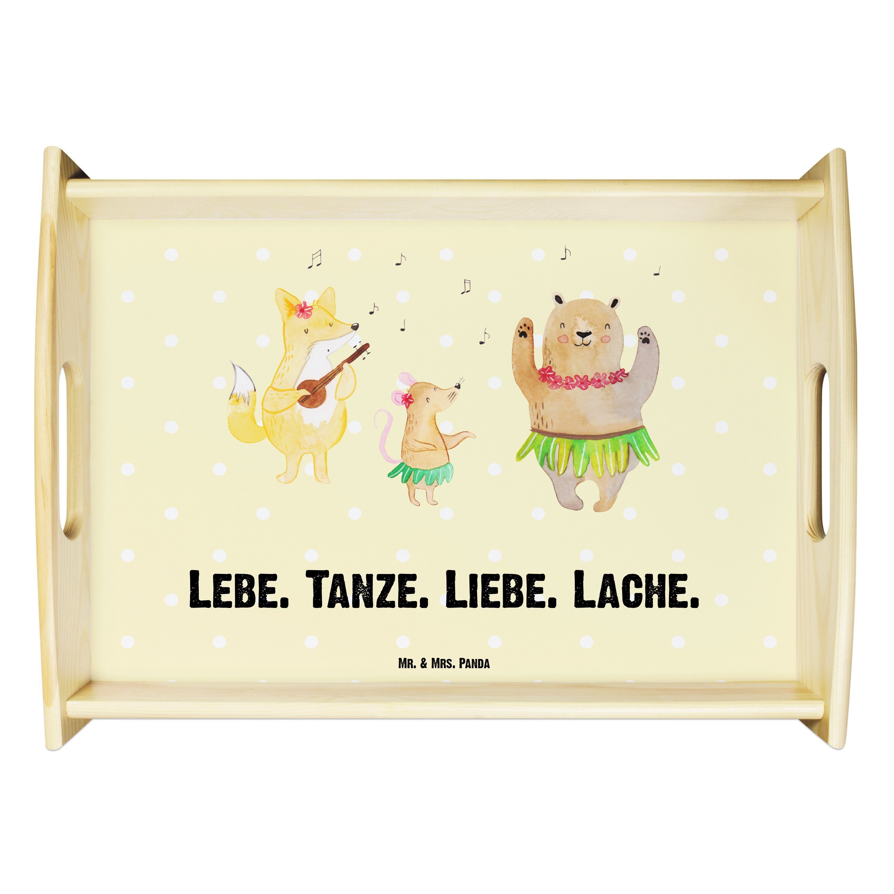 Mr. Aloha Panda & Mrs. Echtholz - Tanzen, Pastell lasiert, Gelb Tablett Geschenk, Waldtiere Bär, (1-tlg) Tablett, - lust,