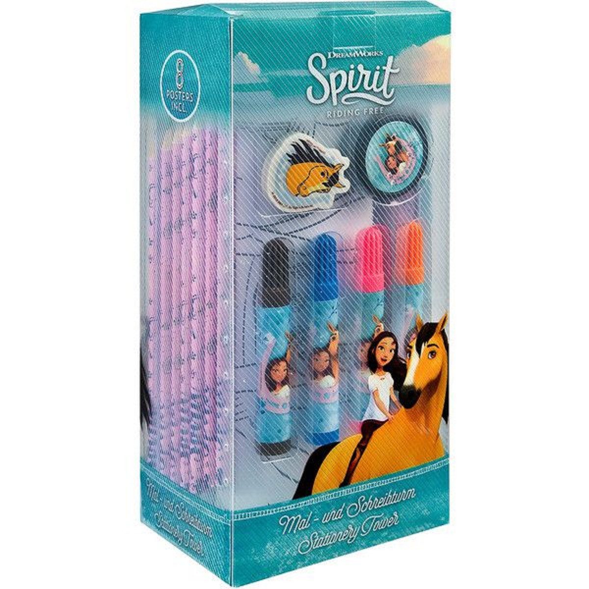DREAMWORKS Spirit RIDING FREE Federmäppchen Spirit Riding Free Mal und Schreibturm 25-teilig für Kinder