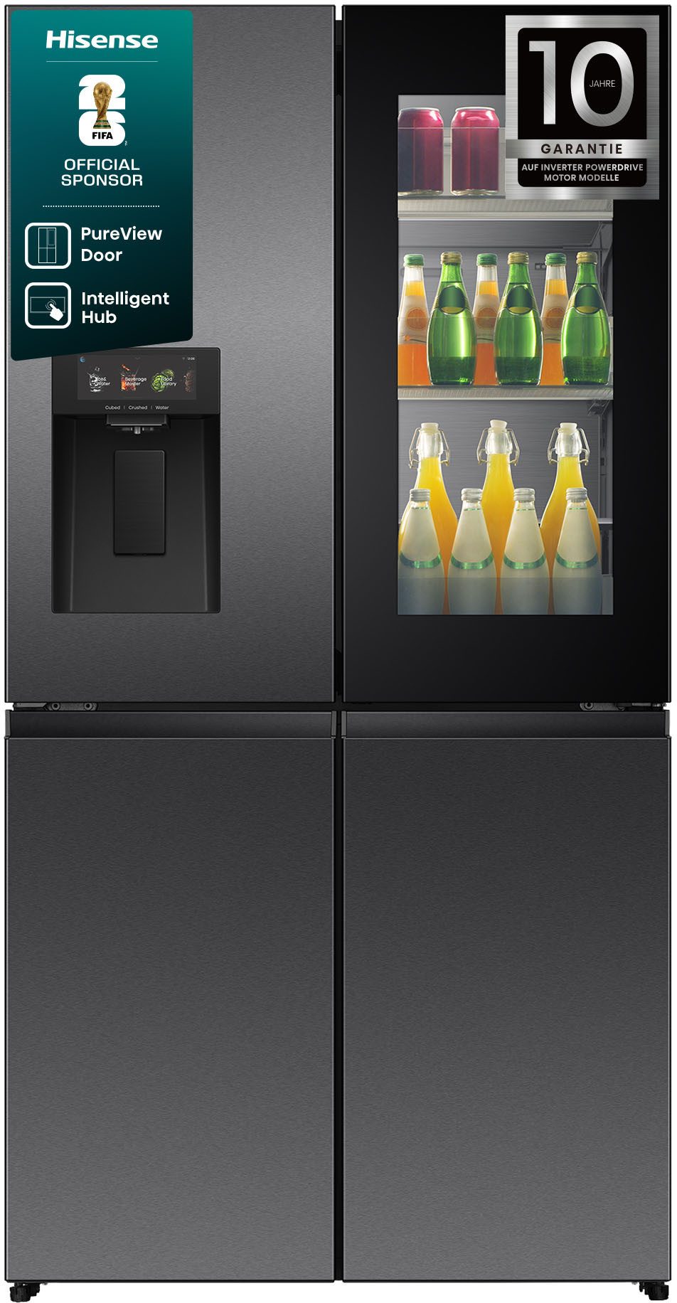 Hisense Multi Door RQ600P7SKE, 179 cm hoch, 91,4 cm breit, PureViewDoor - immer sehen was im Kühlschrank ist