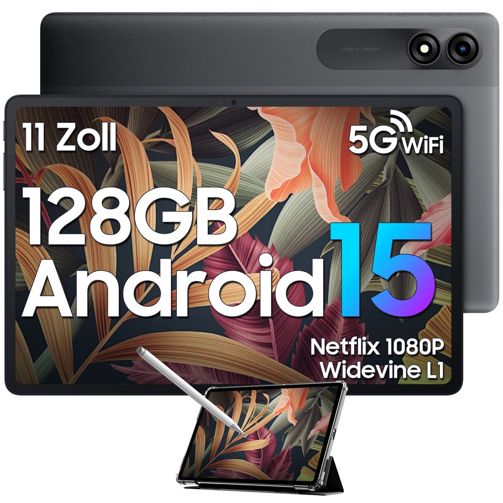 blackview Tab90Wifi Android 15 incl. Hülle/Stift Tablet (11", 128 GB, Android 15, 13MP Rückkamera, 8200mAh Akku)