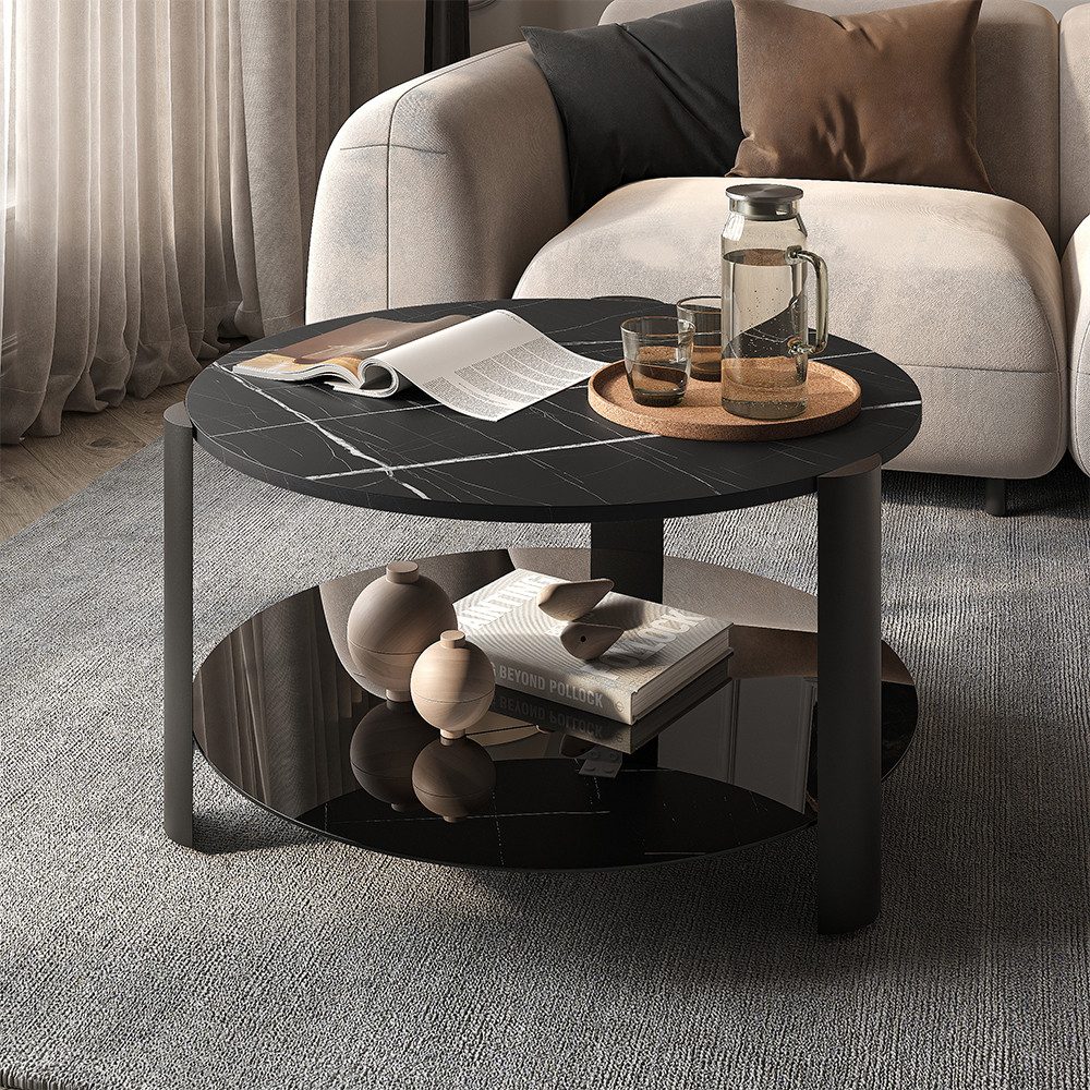 Vicco Couchtisch Navo, Schwarzer Marmor/Schwarz, 80 x 80 cm