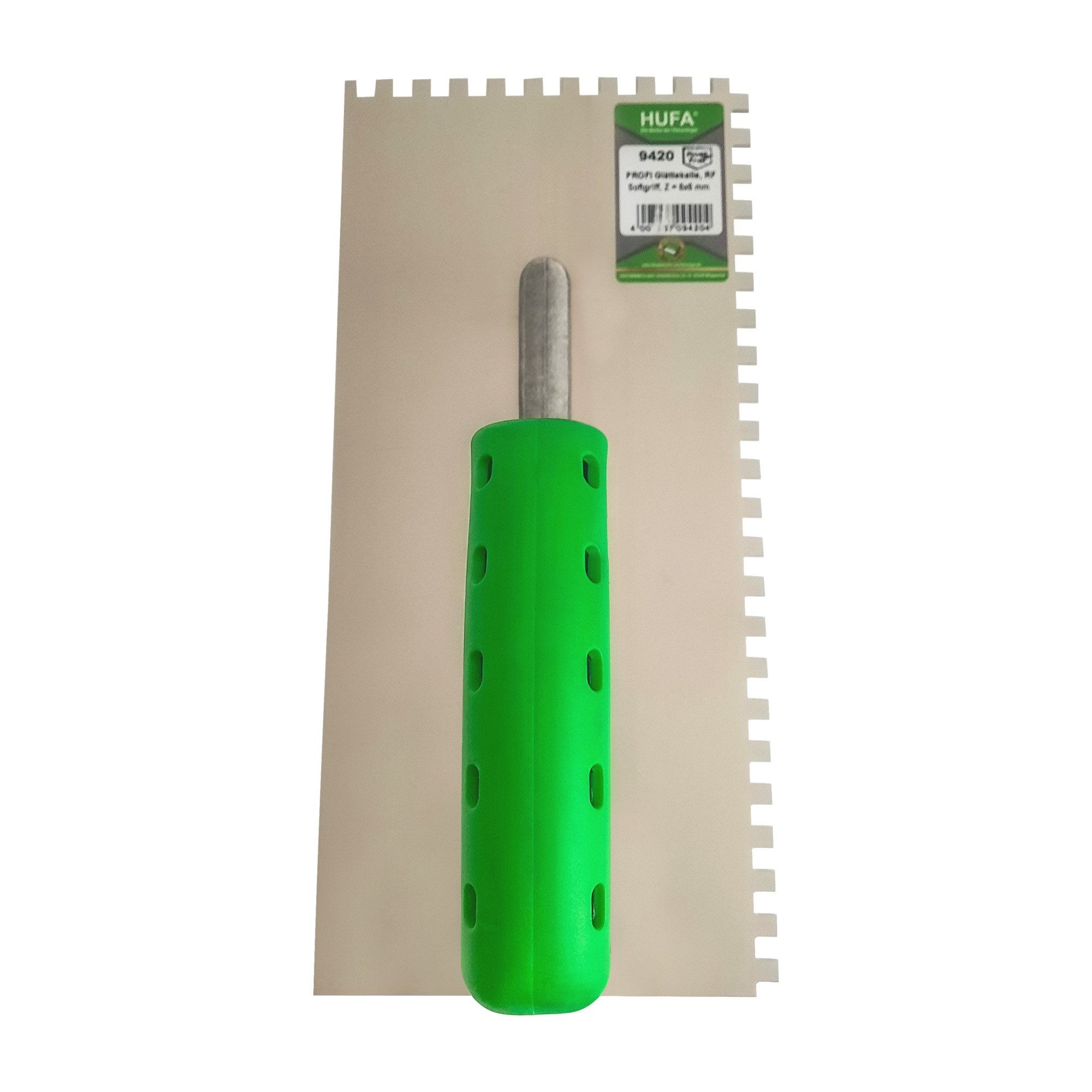 Hufa Zahnkelle Hufa Profi Glättekelle Edelstahl 2K Griff 280x130mm 6x6mm gezahnt rostfrei