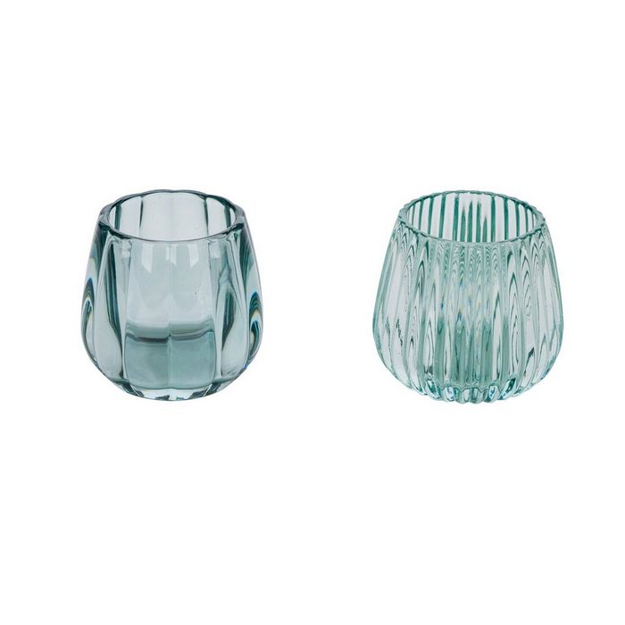 Gehlmann Teelichthalter NEU Glasteelichthalter hellblau / mint 2 Stück (Set 2er Set) Glas mundgeblasen