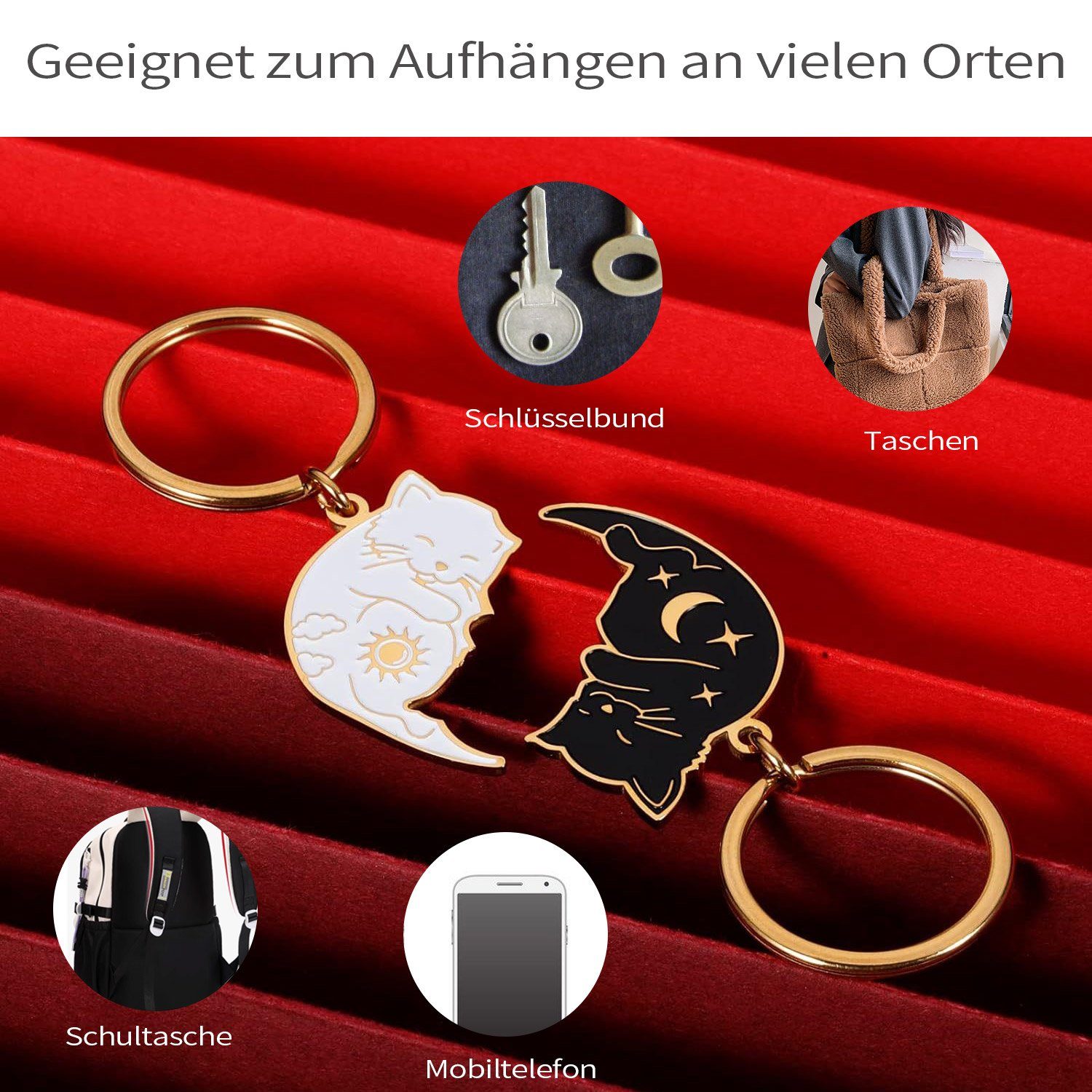 MAGICSHE Schlüsselanhänger Pärchen Geschenk Niedliche Stahlfarbe Katze