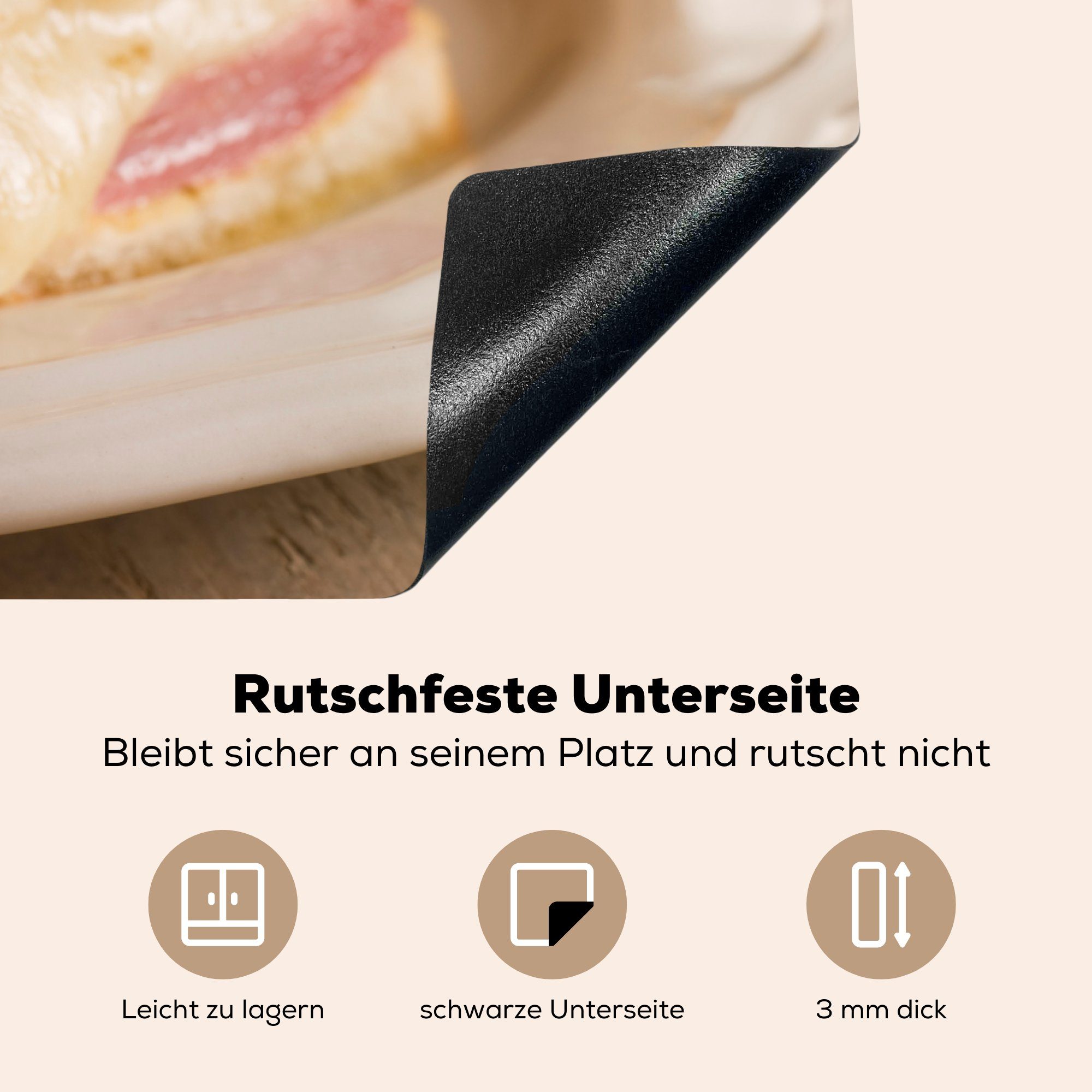 (1 Ceranfeldabdeckung MuchoWow auf Arbeitsfläche Mobile nutzbar, Schinken-Käse-Sandwich einem Herdblende-/Abdeckplatte Vinyl, weißen 70x52 tlg), Teller, cm,