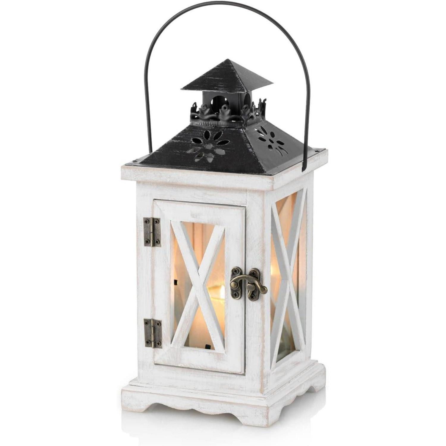 LuxusKollektion Hängedekoration Laterne Windlicht Kerzenhalter Holz Metall Hochzeit 28cm Weiß