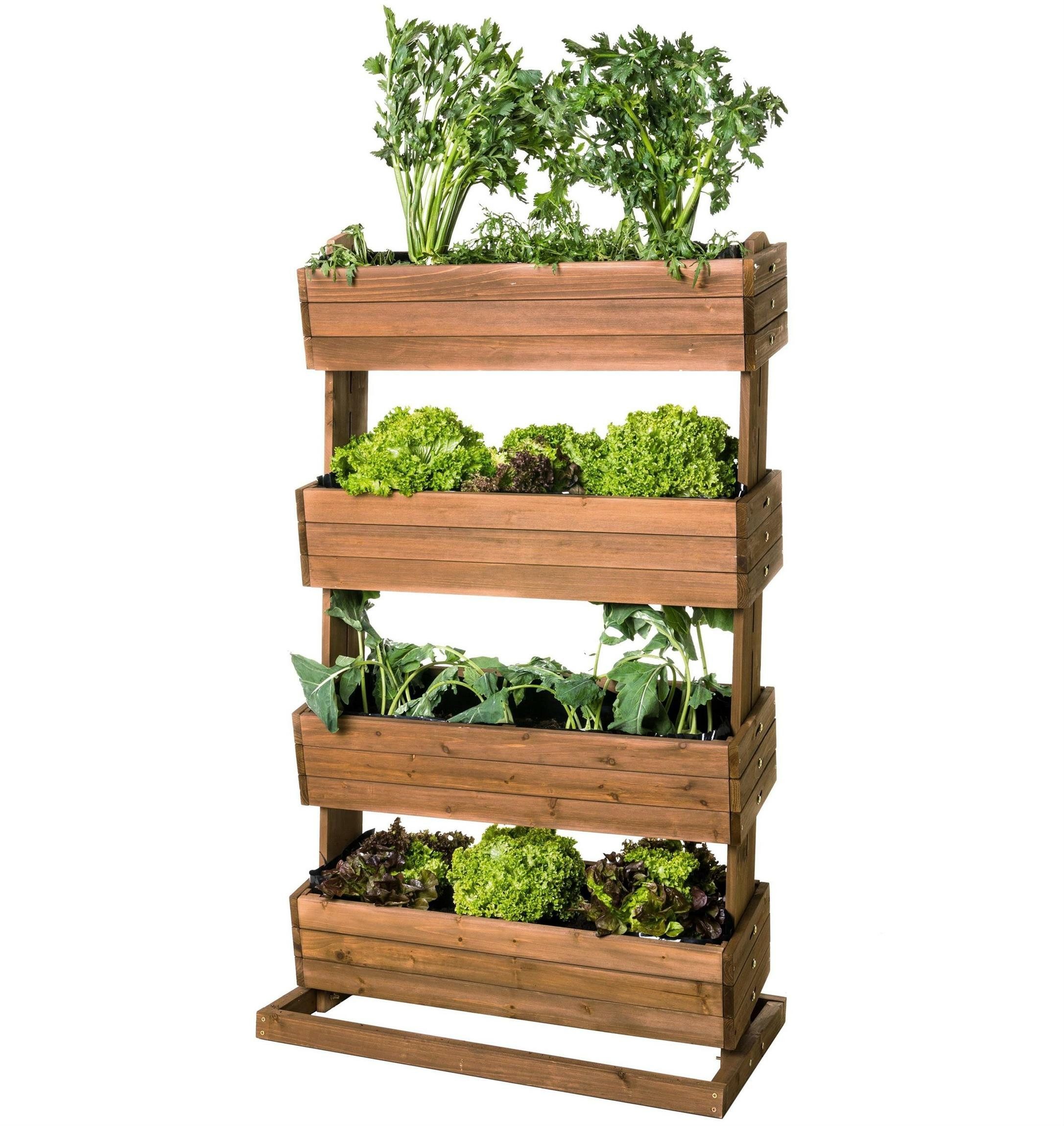 matrasa Hochbeet CUBE 4 - Vertikales Beet für Terrasse Balkon & Garten Braun, mit 4 Etagen und beweglichen Kästen