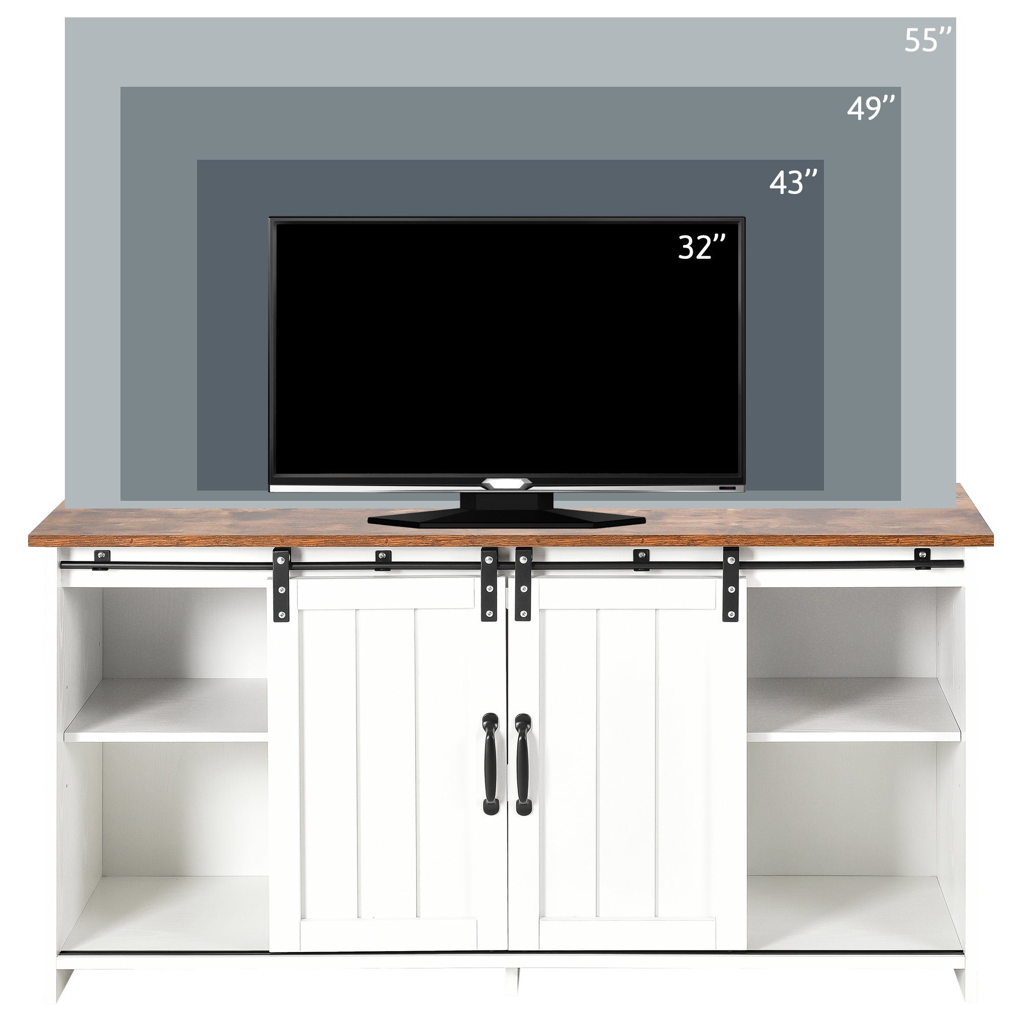2 Fernsehschrank REDOM Küchenschrank Beistellschrank TV-Ständer Schiebetüren Ablage) (120x40x60.5cm, Beistellschrank verstellbare Kommode TV-Schrank Sideboard