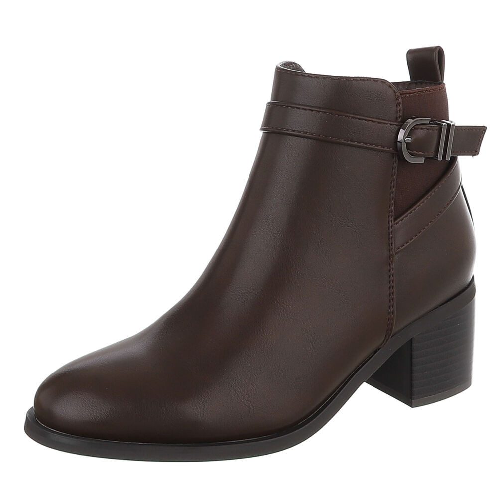Ital-Design Damen Ankle Boot mit Blockabsatz und Schnalle Chelseaboots (92125623) Blockabsatz Stiefeletten in Braun