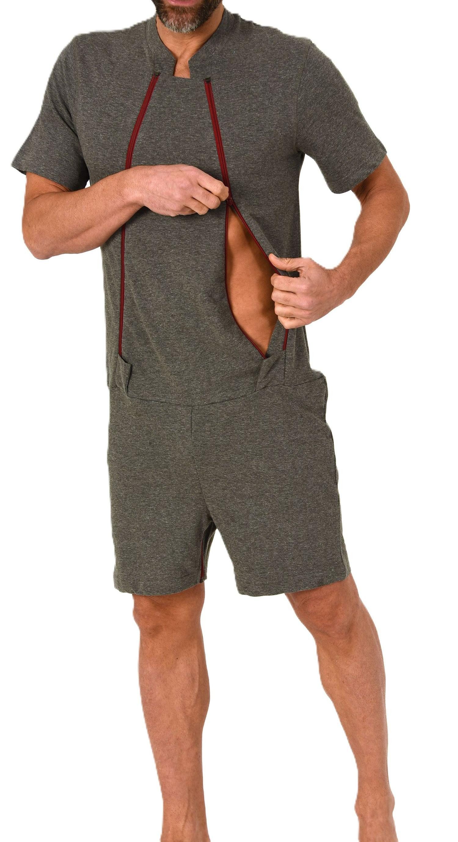Normann Care Pyjama Herren Pflegeoverall kurzarm mit Reissverschluss Vorne und am Bein
