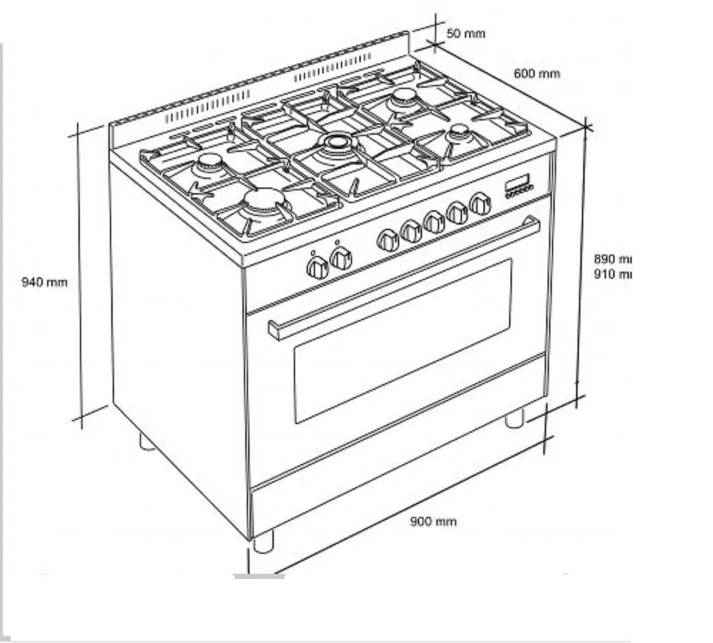 GURARI Gas-Standherd GCH E 911 Cr+Grillplatte, Gas Elektro Standherd 90 cm, XXL Backofen 121 L, 8 Funktionen