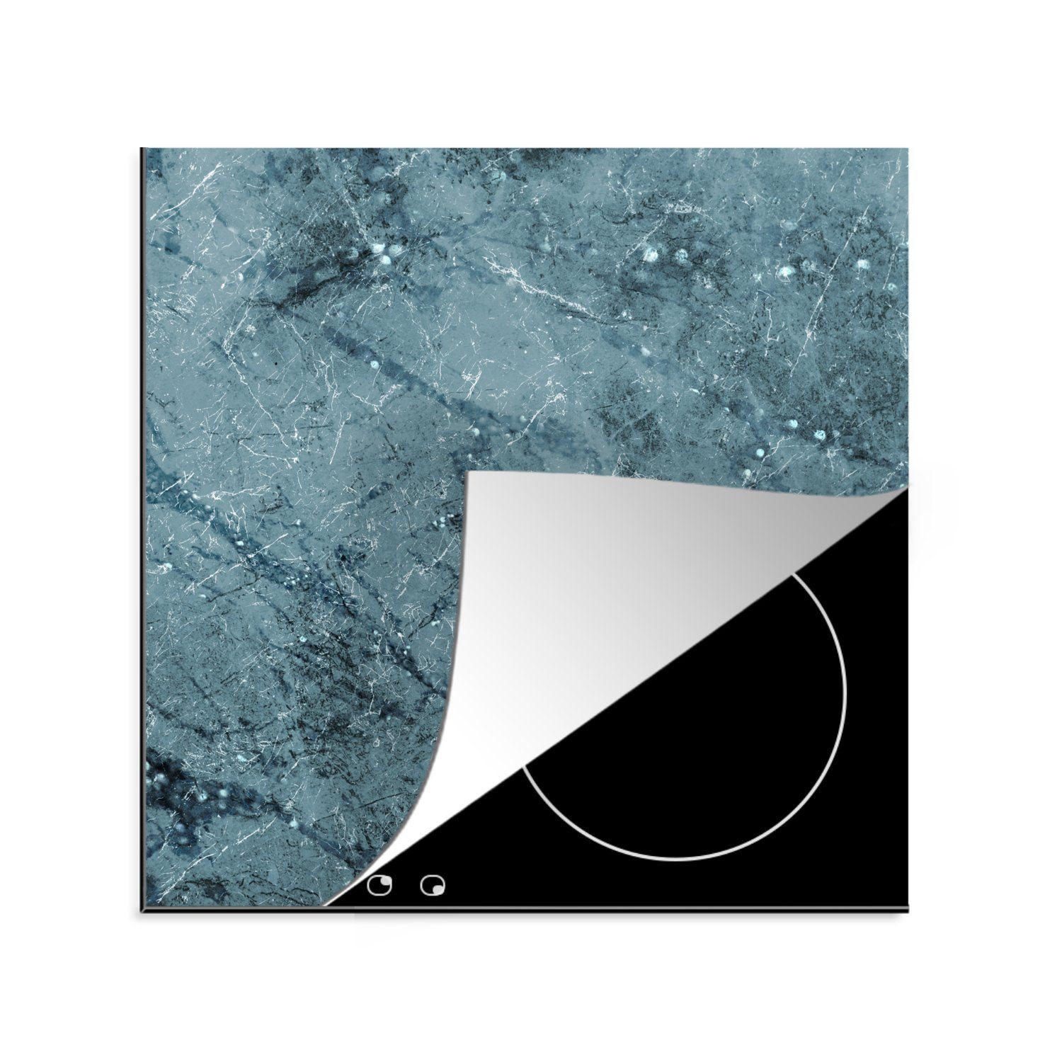 MuchoWow Herdblende-/Abdeckplatte Marmor - Blau - Glitter, Vinyl, (1 tlg), 78x78 cm, Ceranfeldabdeckung, Arbeitsplatte für küche
