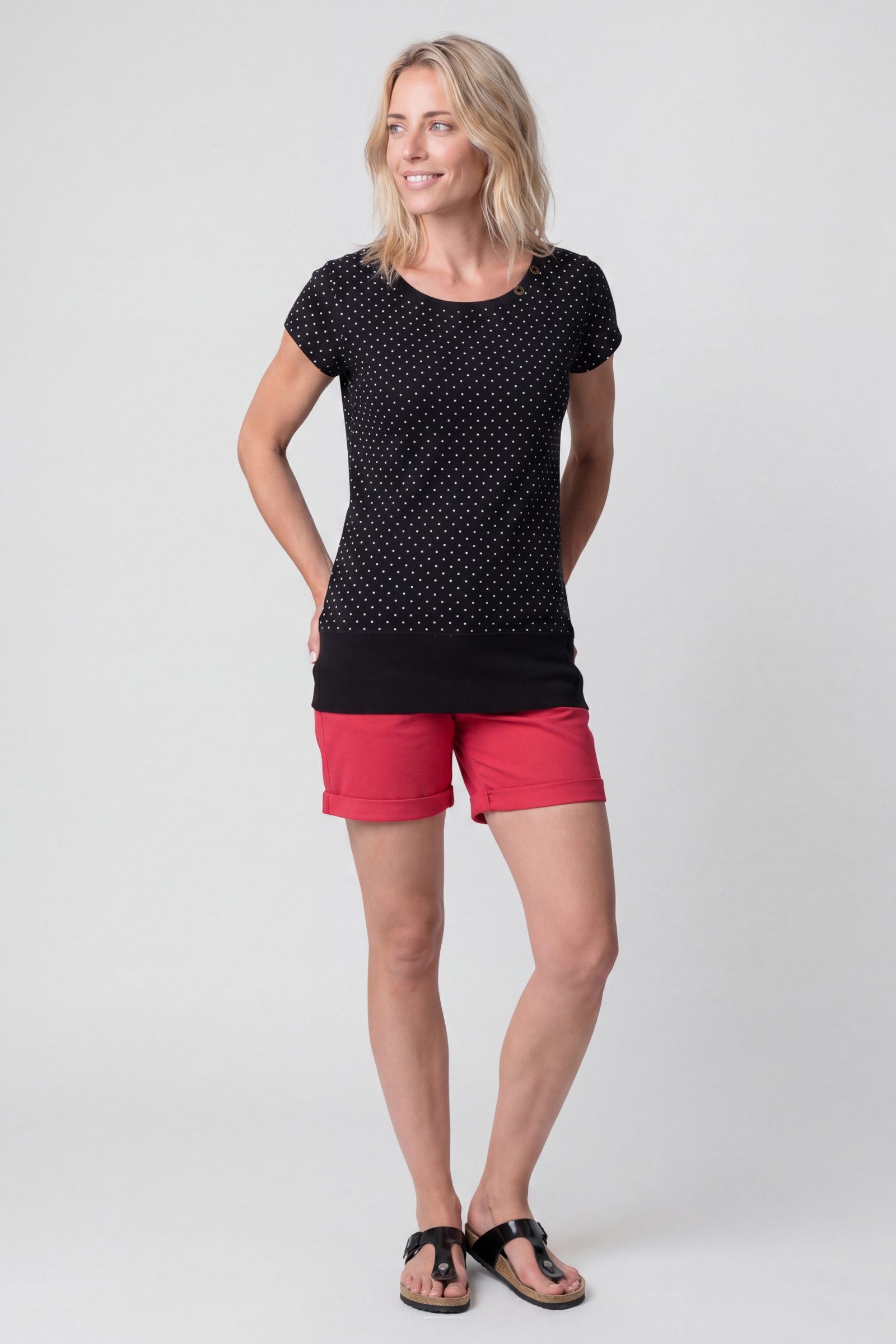 Alife & Kickin Rundhalsshirt Kurzarm mit Polka-Dot-Allover-Print, Scoop-Neck und Rippbund – Bild 5 von 5