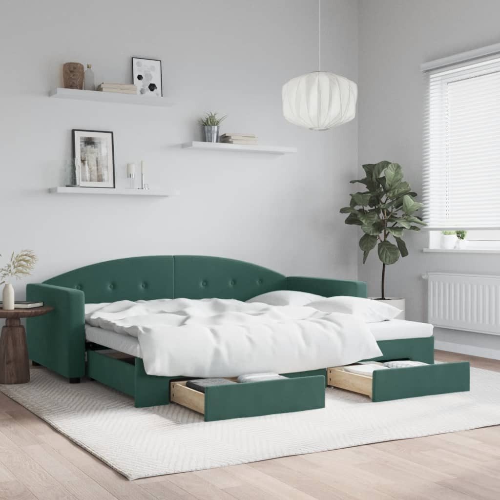 vidaXL Bett, Tagesbett Ausziehbar mit Schubladen Dunkelgrün 90x200 cm Samt günstig online kaufen