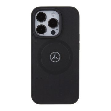 Mercedes Benz Handyhülle Case iPhone 15 Pro Max Echtleder geriffelt MagSafe schwarz, Kantenschutz