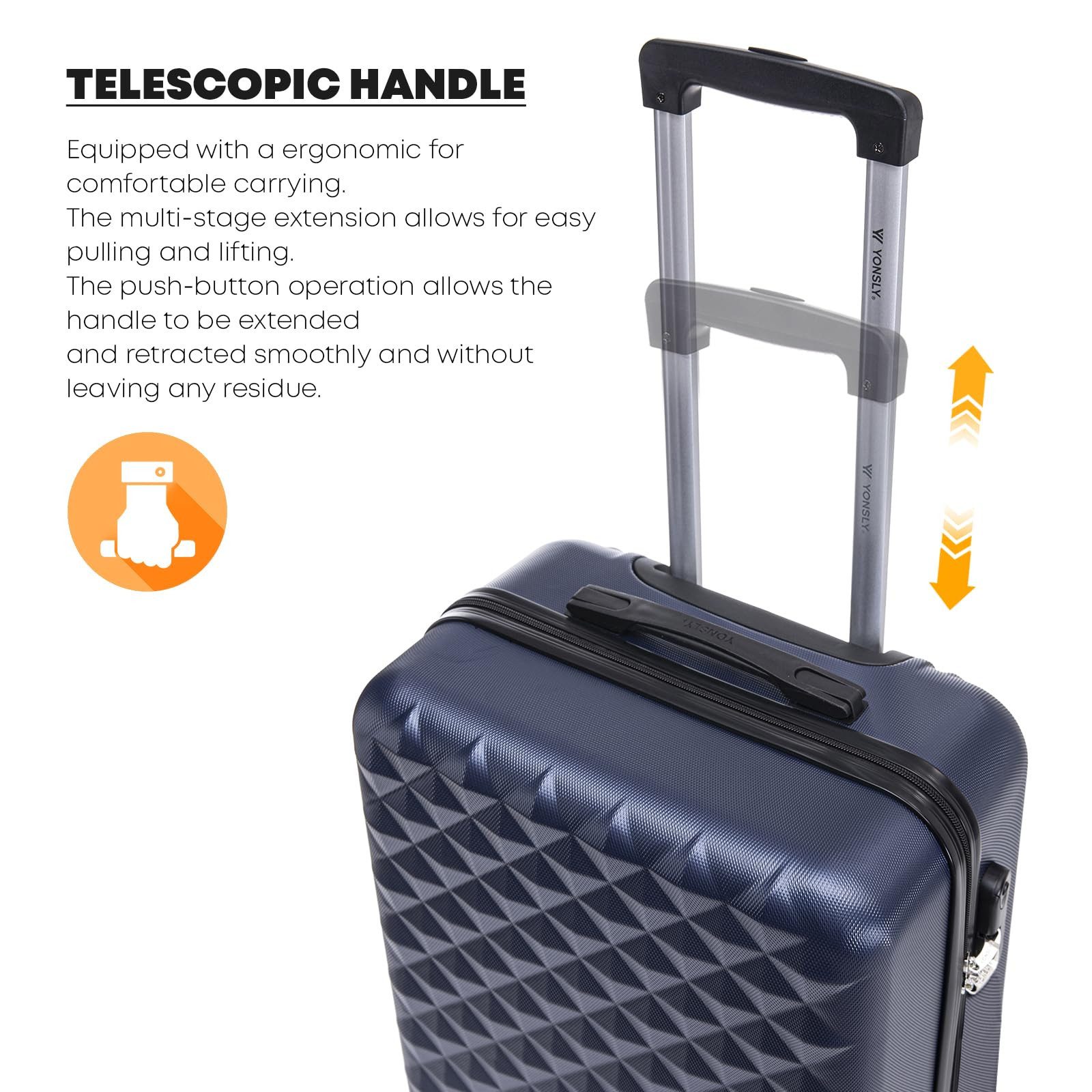 YONSLY Hartschalen-Trolley Reisekoffer Trolley Hartschalenkoffer Rollkoffer mit 4 Rollen, 4 Rollen, ABS und Aluminium, Zahlenschloss, 360°-Doppelrollen, Gummigr – Bild 5 von 5