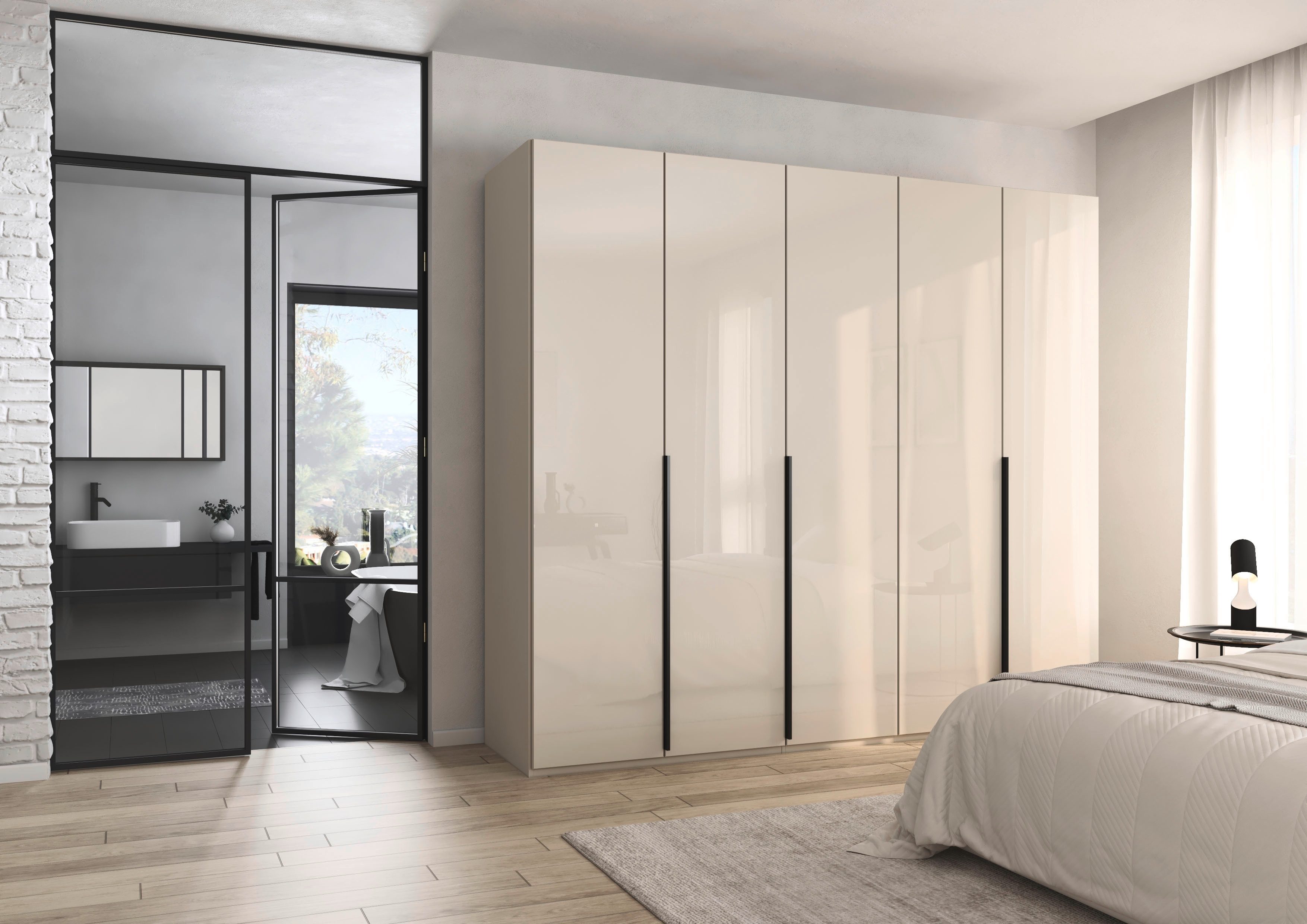 rauch Drehtürenschrank Kleiderschrank Schrank Garderobe Wäscheschrank BESTSELLER MONTCLAR (3 Ausstattungen BASIC/CLASSIC/PREMIUM (SOFT-CLOSE), Breiten 201-400 cm) Front in Glas/Hochglanz/Dekor/Grauspiegel in 5 Breiten MADE IN GERMANY