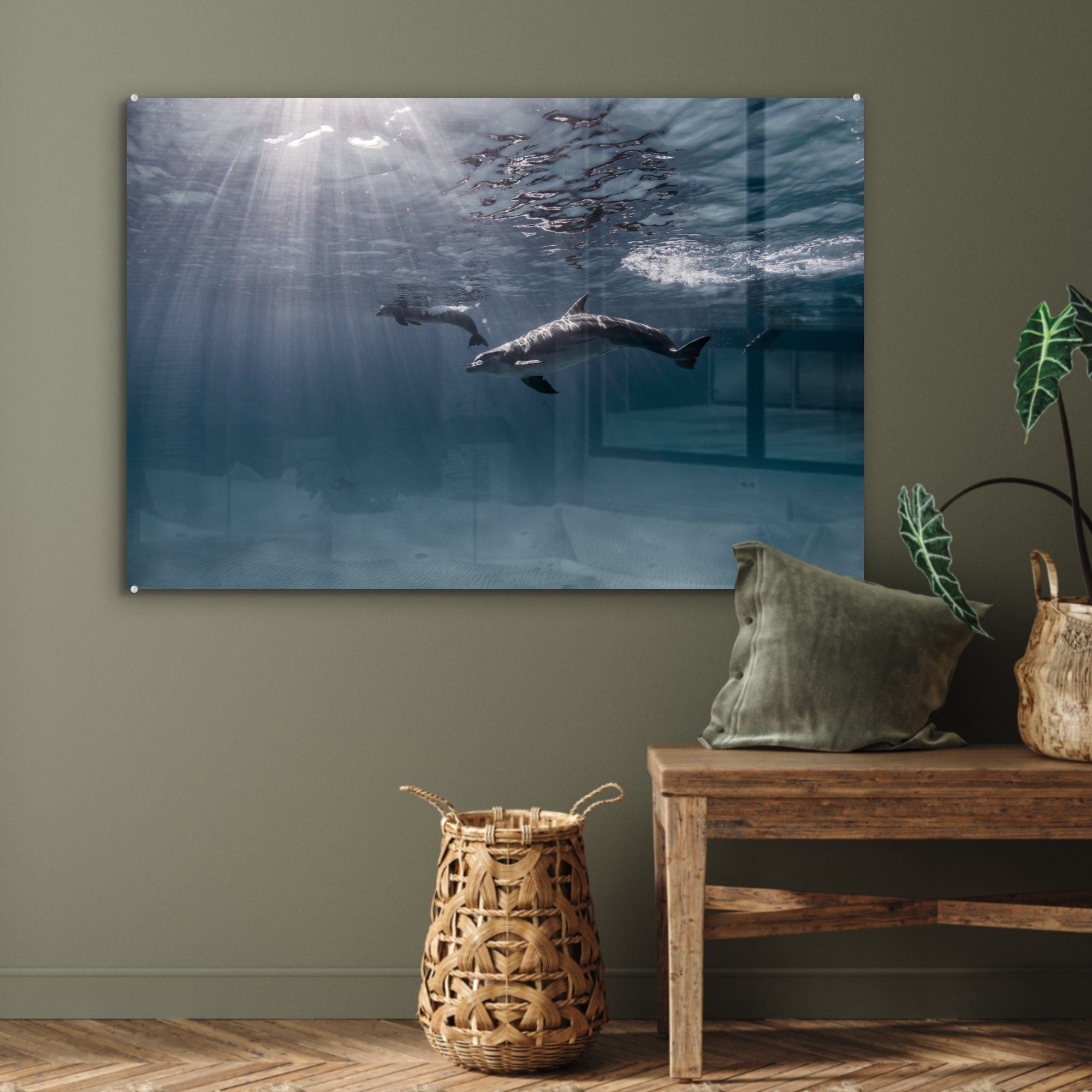 St), Sonne - (1 MuchoWow Meer, Acrylglasbild Schlafzimmer & - Wohnzimmer Delfin Acrylglasbilder