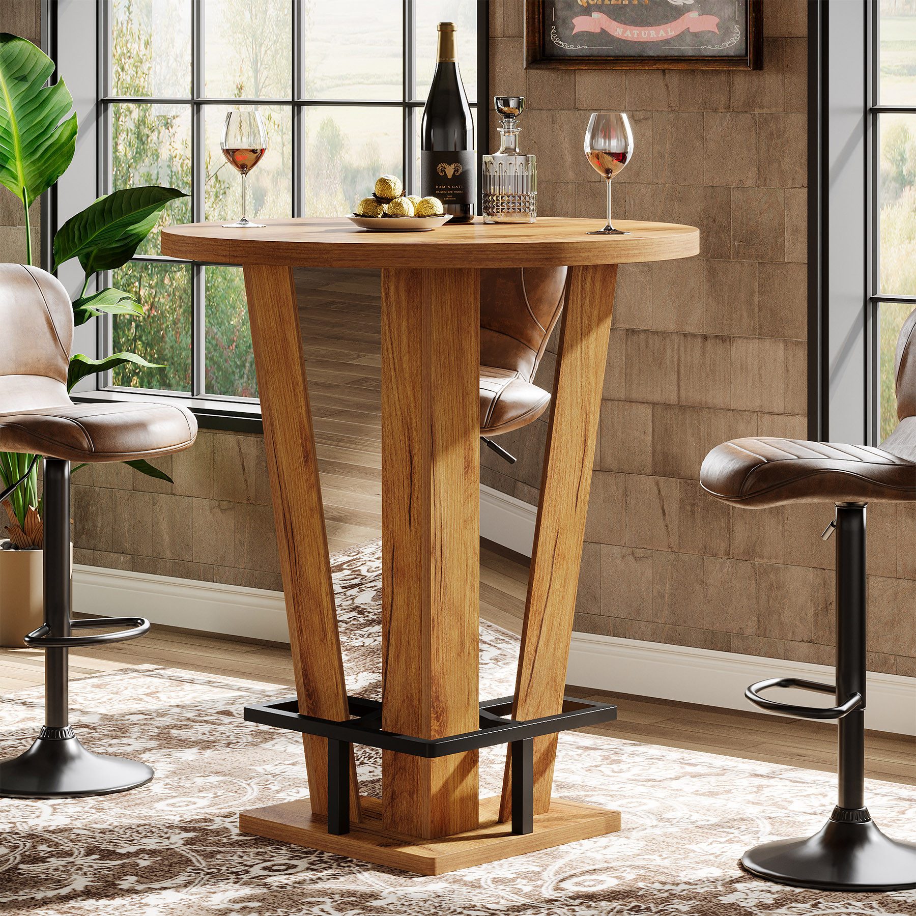 Tribesigns Bartisch 100 cm hoher runder Stehtisch, Bistrotisch mit Metallfußstütze