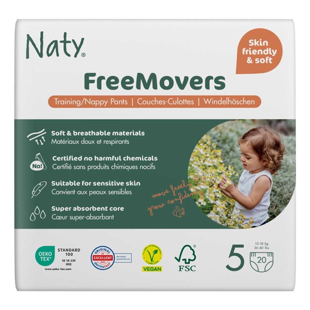 Naty Windeln FreeMovers Windelhöschen, Pants - Gr.5, 12-18kg 20Stk 4er Pack