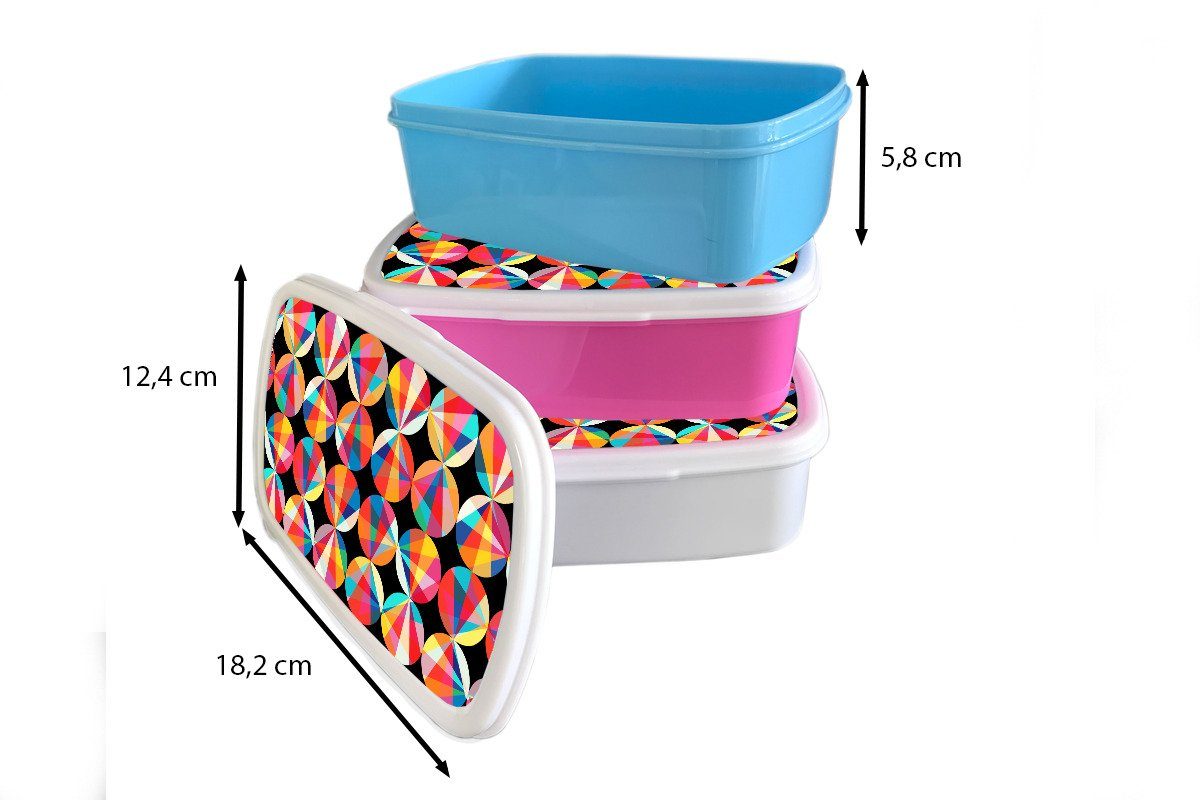 MuchoWow Lunchbox - Kunststoff, und (2-tlg), Brotdose, Jungs für Brotbox Mädchen - Muster, Erwachsene, Kinder Kreise für weiß Regenbogen und