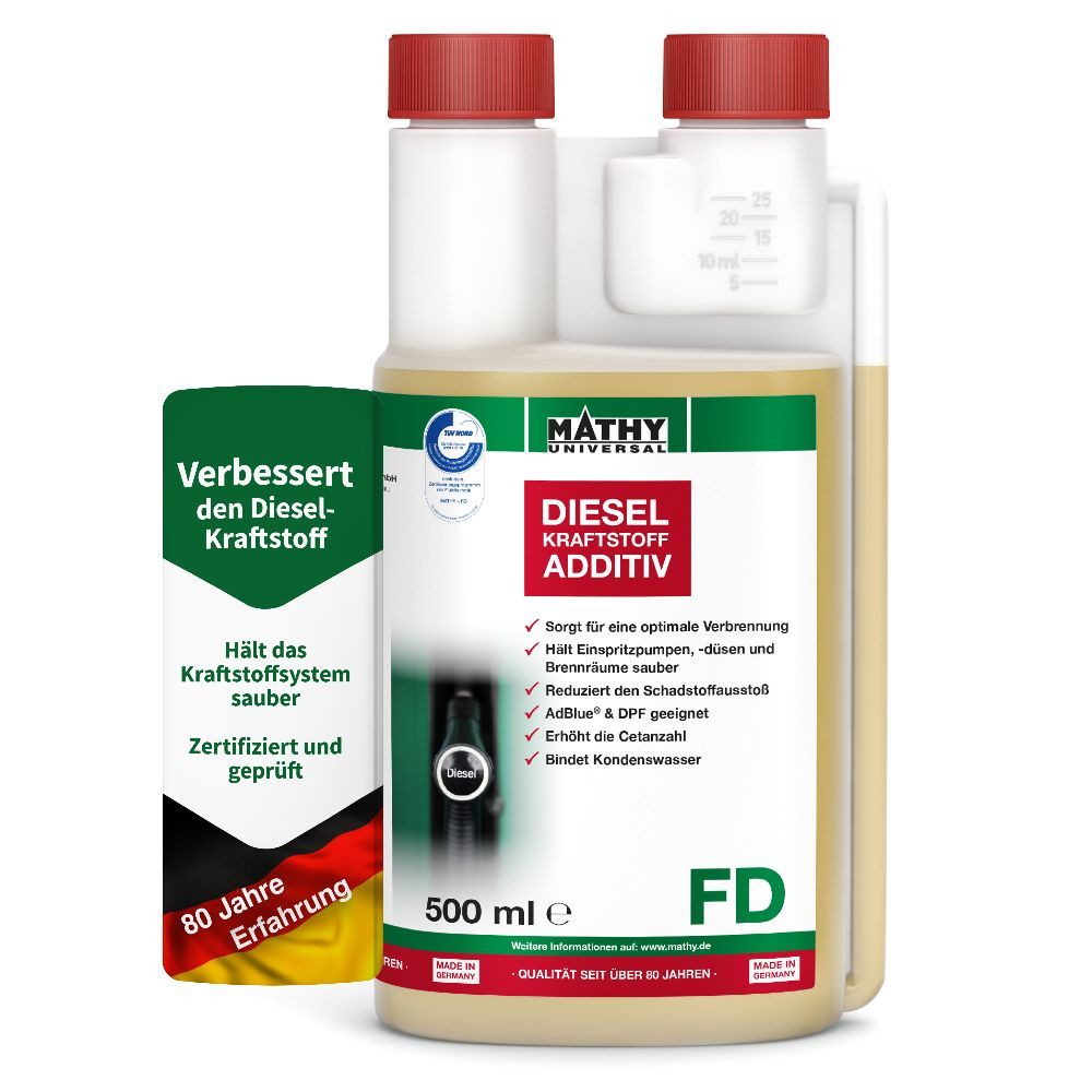 MATHY Diesel-Additiv MATHY-FD Diesel-Pflege-Kraftstoffadditiv 500 ml, 0,5 l, (1-St) Reinigt das gesamte Diesel-Kraftstoffsystem