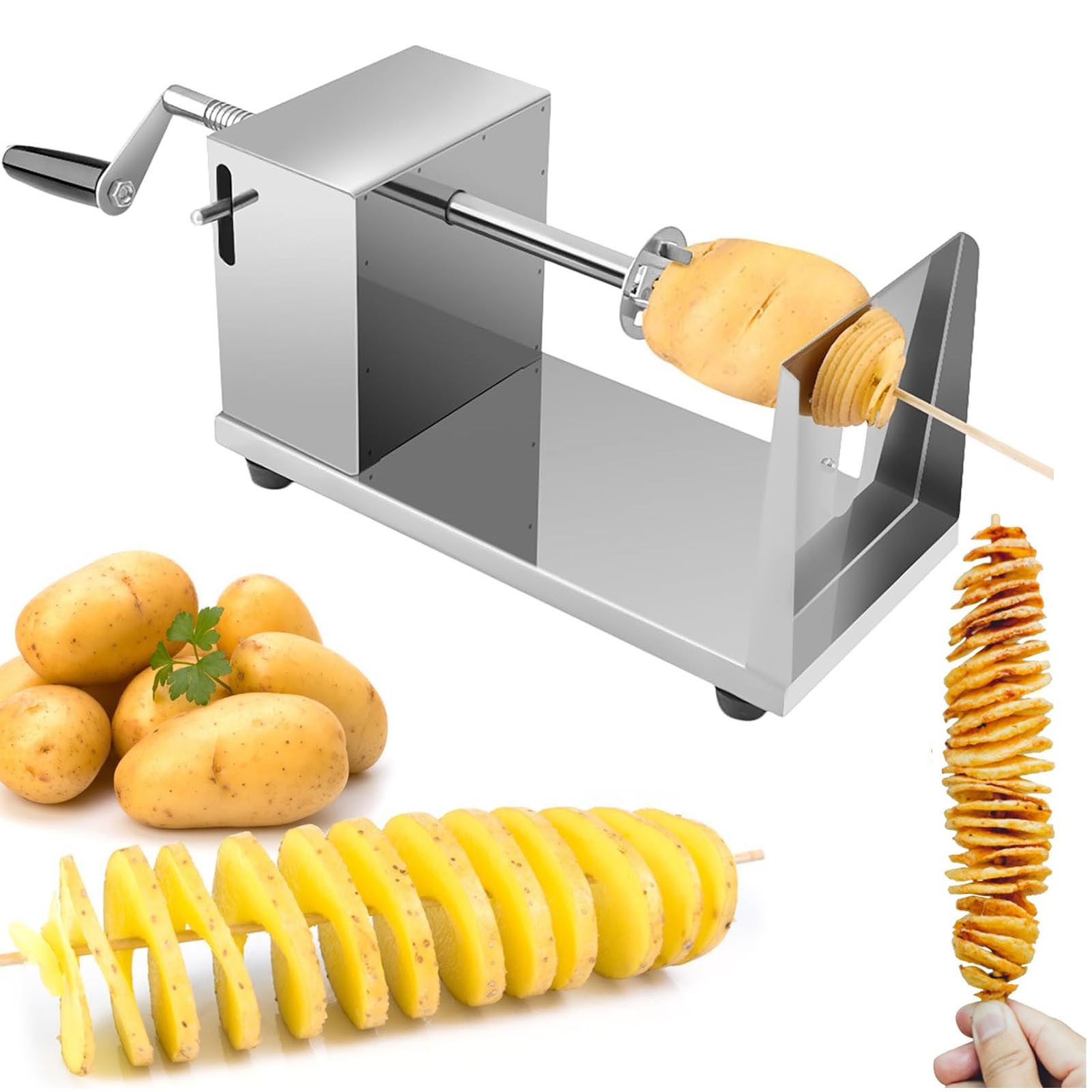 SURFOU Spiralschneider-Einsatz Manueller Edelstahl Kartoffelschneider Spiralenschneider Gemüse, Zubehör für Rostfrei Edelstahl Spiralschneider, Multifunktionale Schneidemaschine Geeignet zum Schneiden von Radieschen, Karotten, Gurken, Spiralschneider Kartoffelschneider Kartoffel Twister