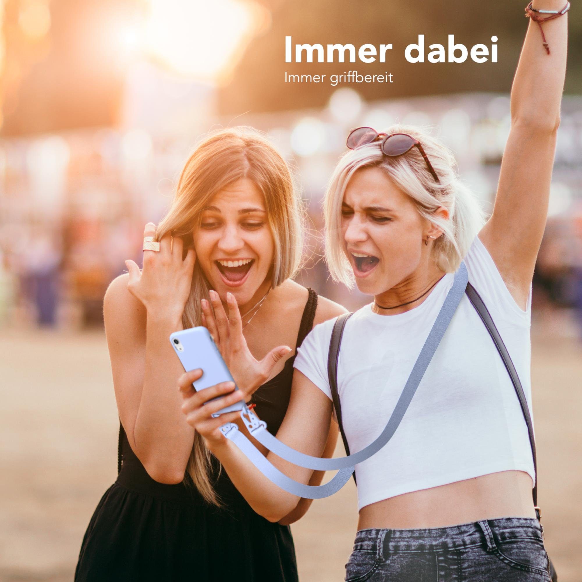 EAZY CASE Handykette Breitband Kette für Apple iPhone XR 6,1 Zoll, Handyhülle mit breitem Umhängeband Festivalhülle Tasche Blau Hellblau