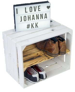 Kistenkolli Altes Land Allzweckkiste 6 x "Johanna" WEISS mit geflammter Einlage längs Schuh/-Bücherregal